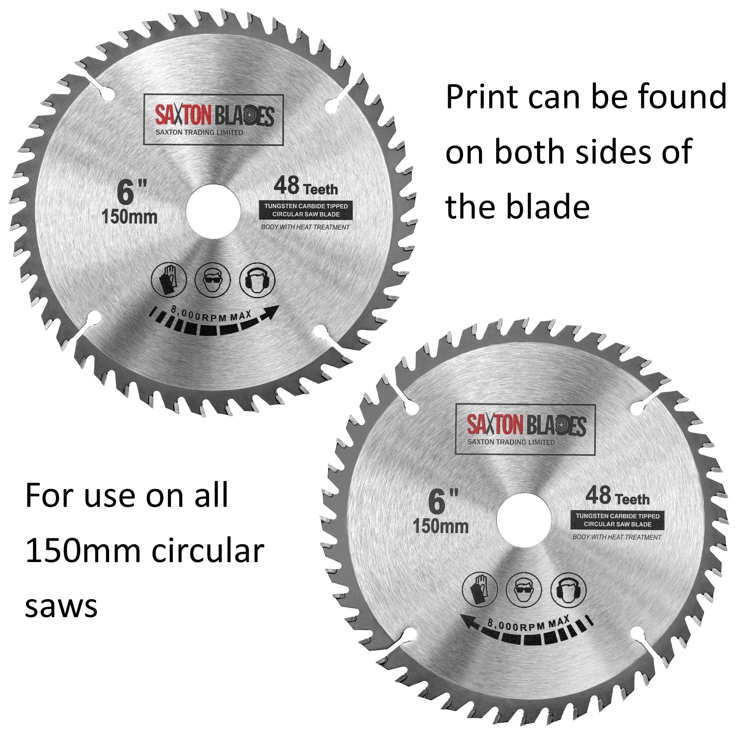 Saxton - Lama per sega circolare TCT, foro 150 x 20 mm, 48 denti + anello da 16 mm e 10 mm, compatibile con Ryobi Bosch