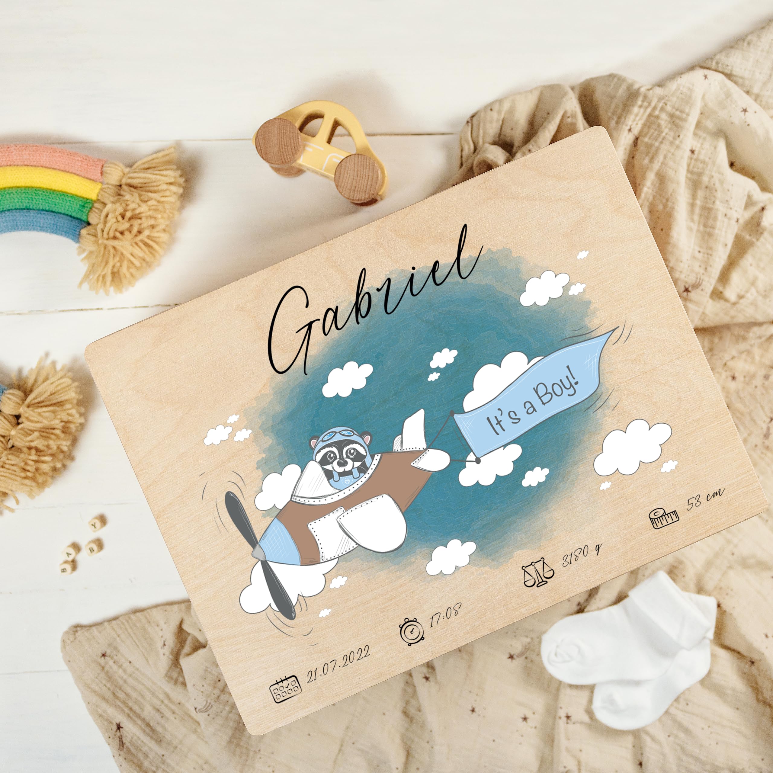 Creative DECO Caja de Recuerdos Personalizada para Bebés/Regalo | Nacimiento Personalizado - Múltiples Motivos | Cajas de Madera Personalizadas para Niños | Personalizados para Niño y Niña