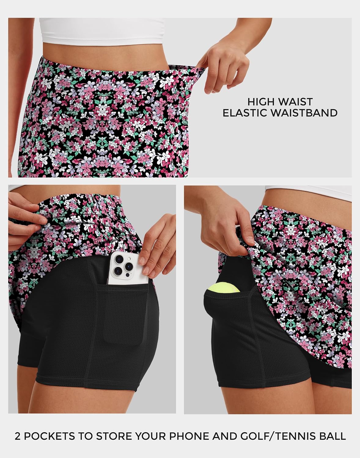 M MOTEEPI 15 Inch Golf Skorts for Woman with Pockets Mini Athletic Skirt High Waisted Tennis Skort with Shorts for Running image 4