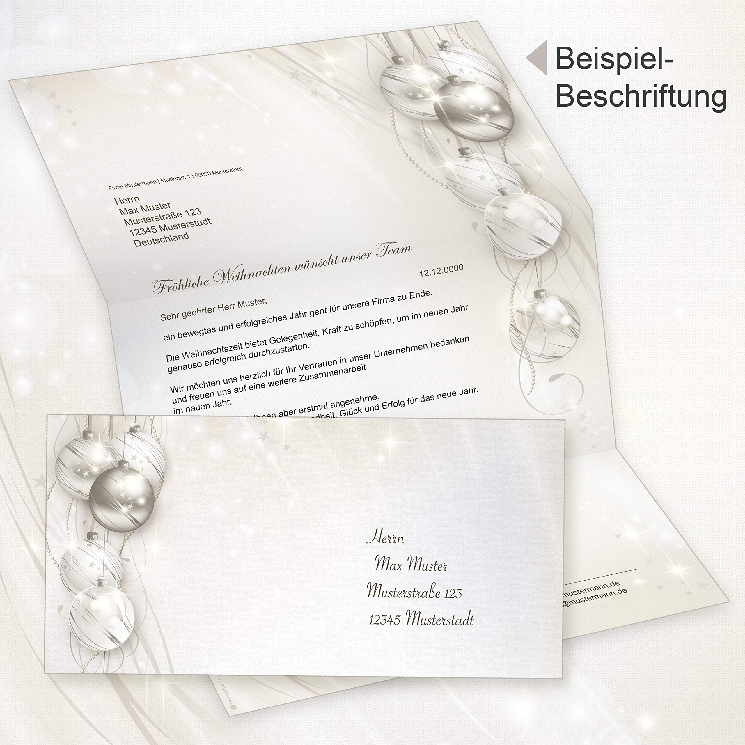 ELEGANCE 250 Sets Weihnachtsbriefpapier mit Umschlag ohne Fenster, Briefpapier Weihnachten A4