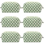 PAZIMIIK Checkered Makeup Bag for Purse Portable Zipper Make Up Pouch Small Cosmetic Case for Travel Accessories (6PCS Light Green)