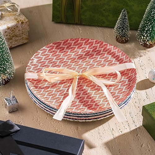 Miniatura 6 de Juego de 4 platos de cerámica de 10 pulgadas estilo retro bohemio para pasta, filete, aperitivos, pizza, pastel, platos coloridos para cocina,