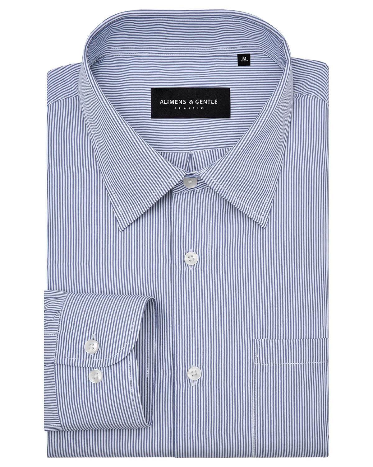 Alimens & Gentle Camisa social masculina listrada de manga longa casual de manga comprida com botões para negócios blusa popelina