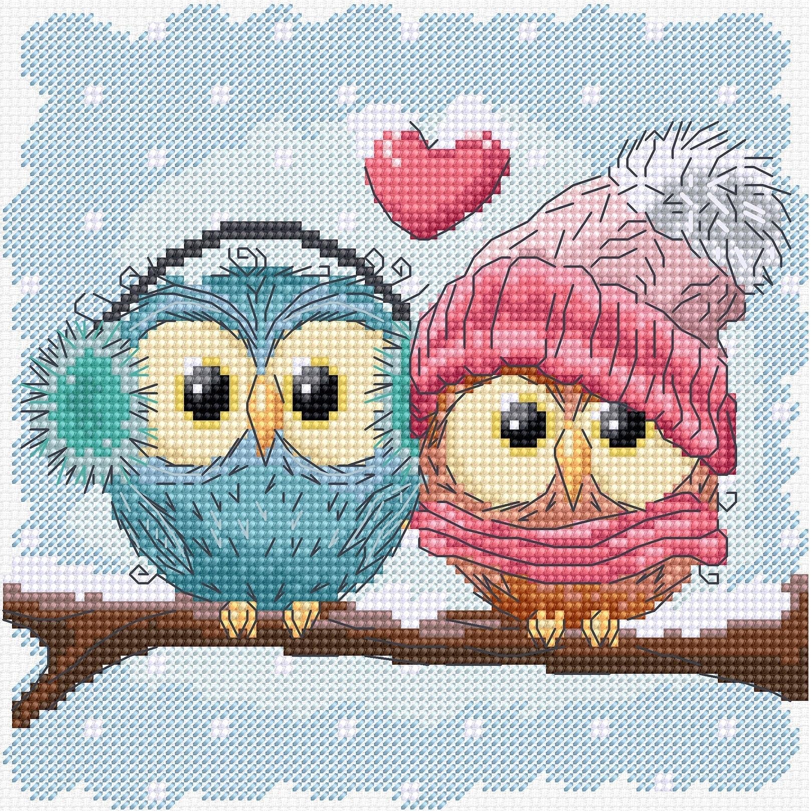 Luca-S counted cross stitch kit ""Two Cute Owls"", 14x14cm, DIY
