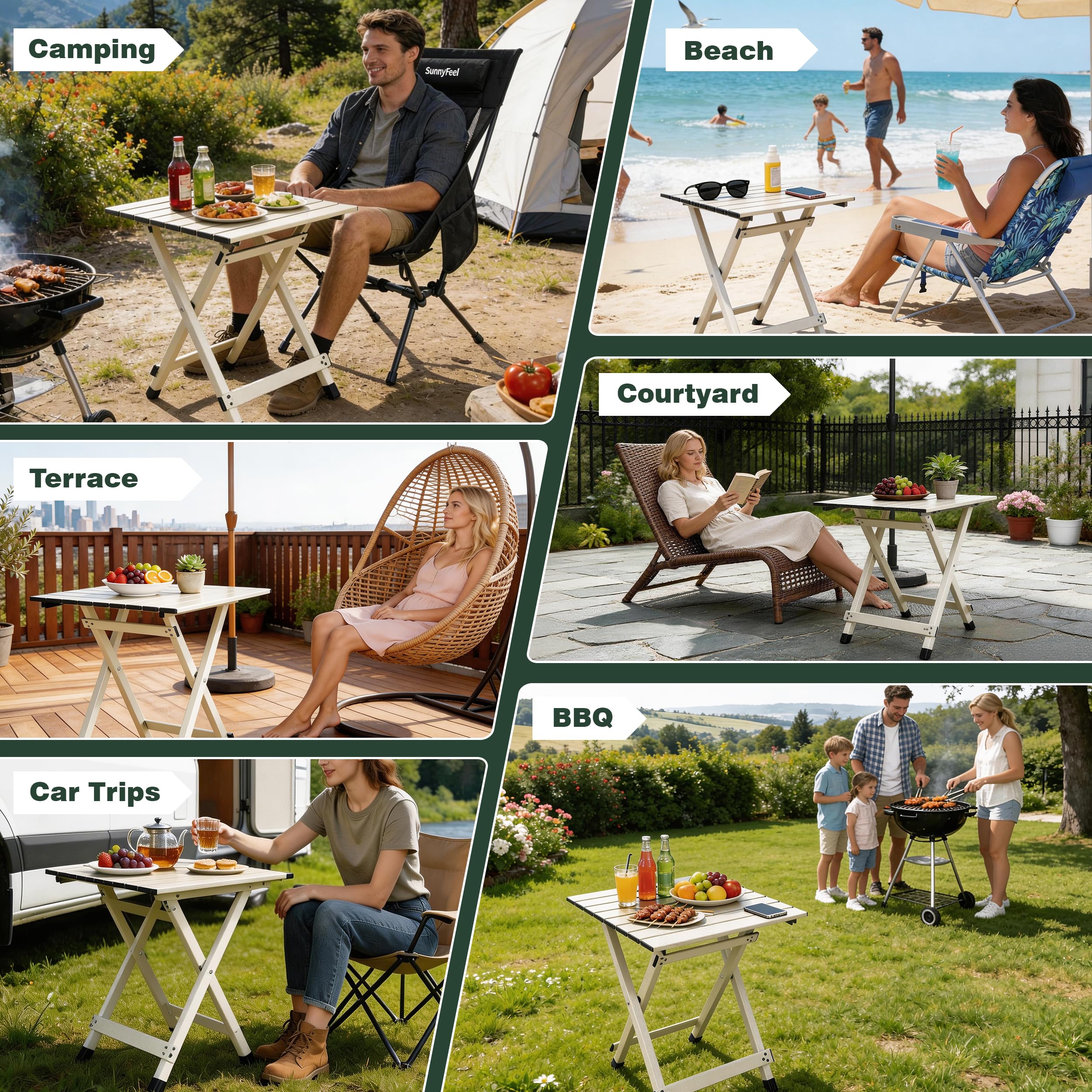 SUNNYFEEL - Tavolo da campeggio pieghevole, in alluminio, tavoli da picnic leggeri e compatti, tavolino da salotto, tavolo per snack
