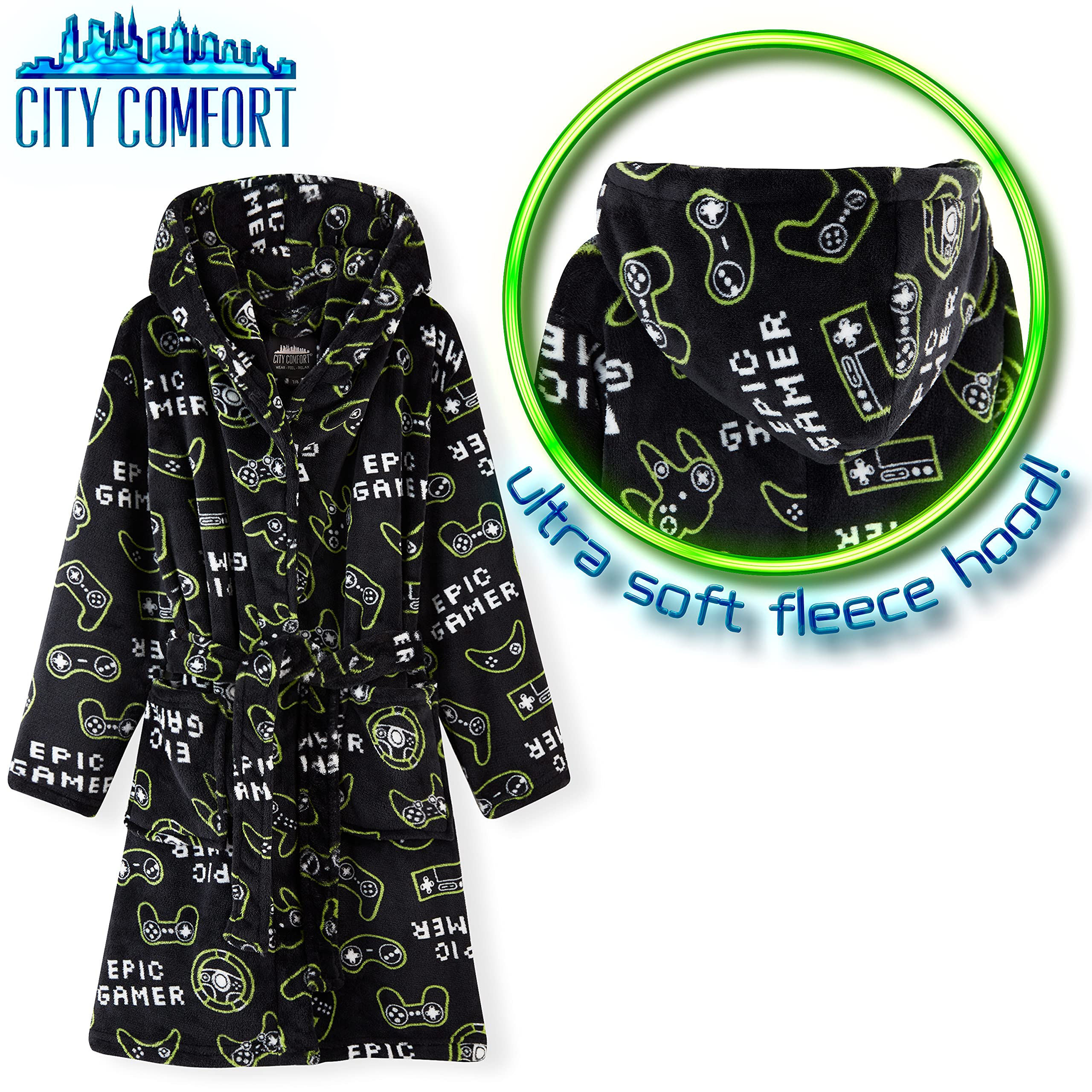 CityComfort Szlafrok chłopięcy, szlafrok polarowy dla dzieci w wieku 7-14 lat