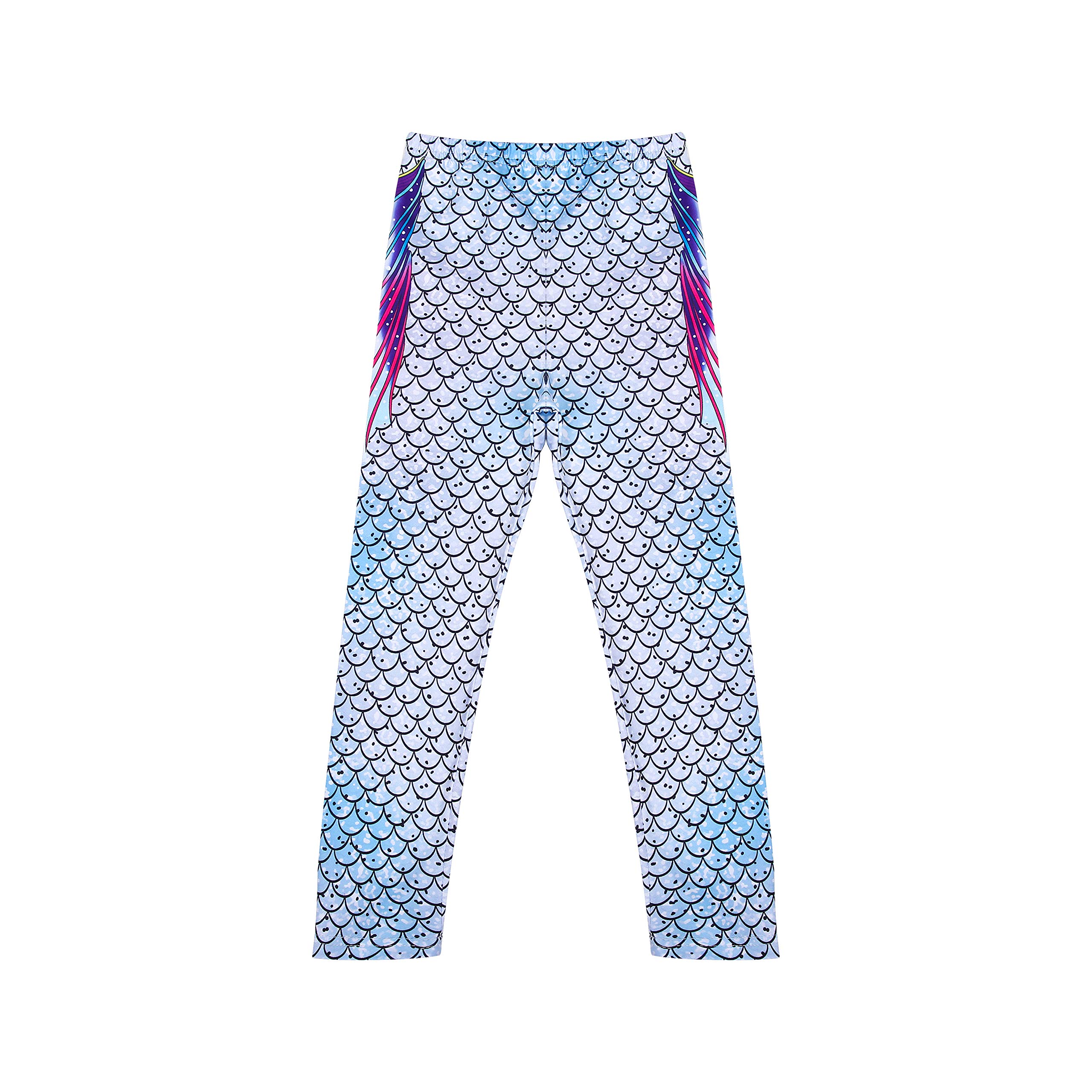 KISSI Kids Mermaid Leggings Toddler Girls Pants Fish Scales Printed for Swiming and Running Ankle-Length Soft Stretch