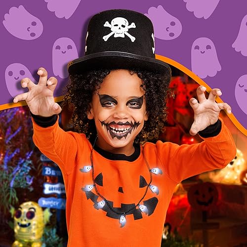 Miniatura 3 de Windy City Novelties Divertidos collares de Halloween con luz LED espeluznante, 3 modos de luz, accesorios de Halloween para dulce o truco (fantasma)