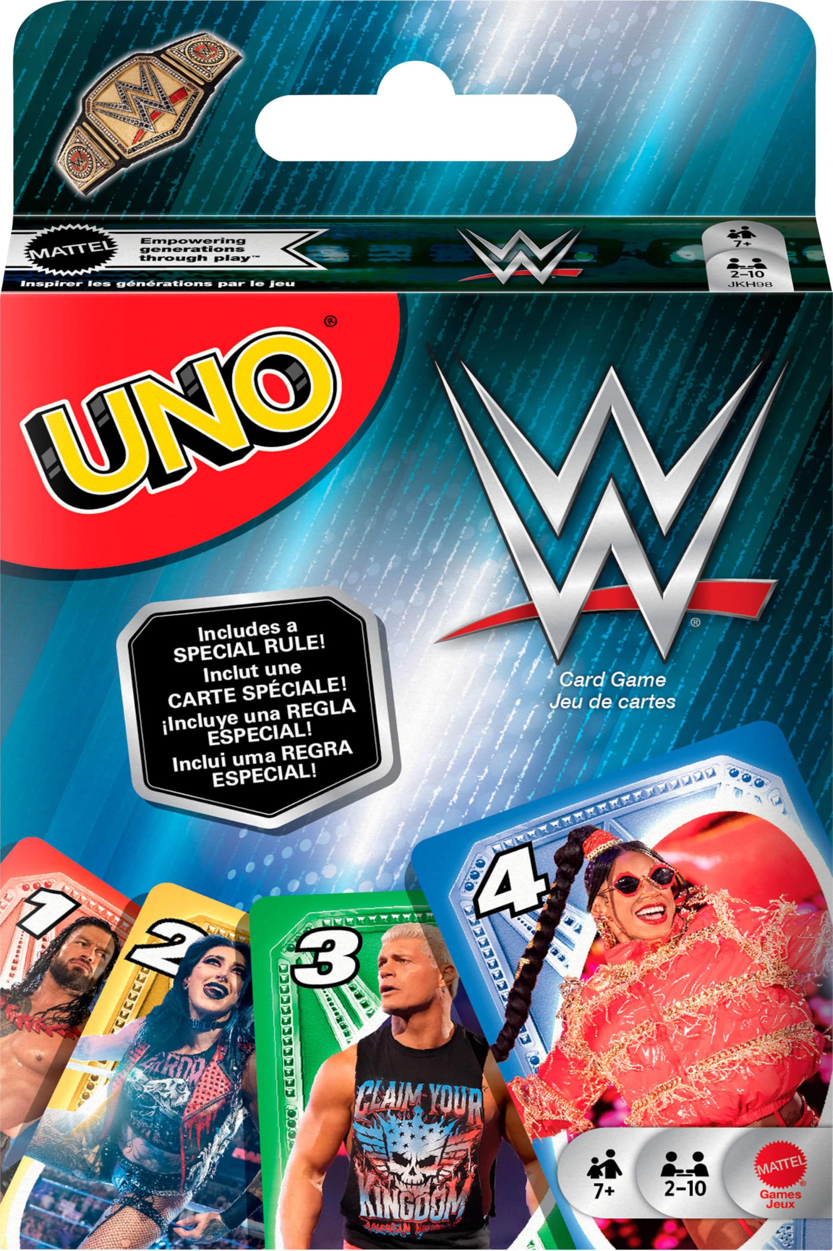 UNO WWE Card Game, Ages 7+, 2-10 Players | Featuring Themed Deck with Fan-Favorite Superstars for Kids, Teens, Family Game Nights & Parties