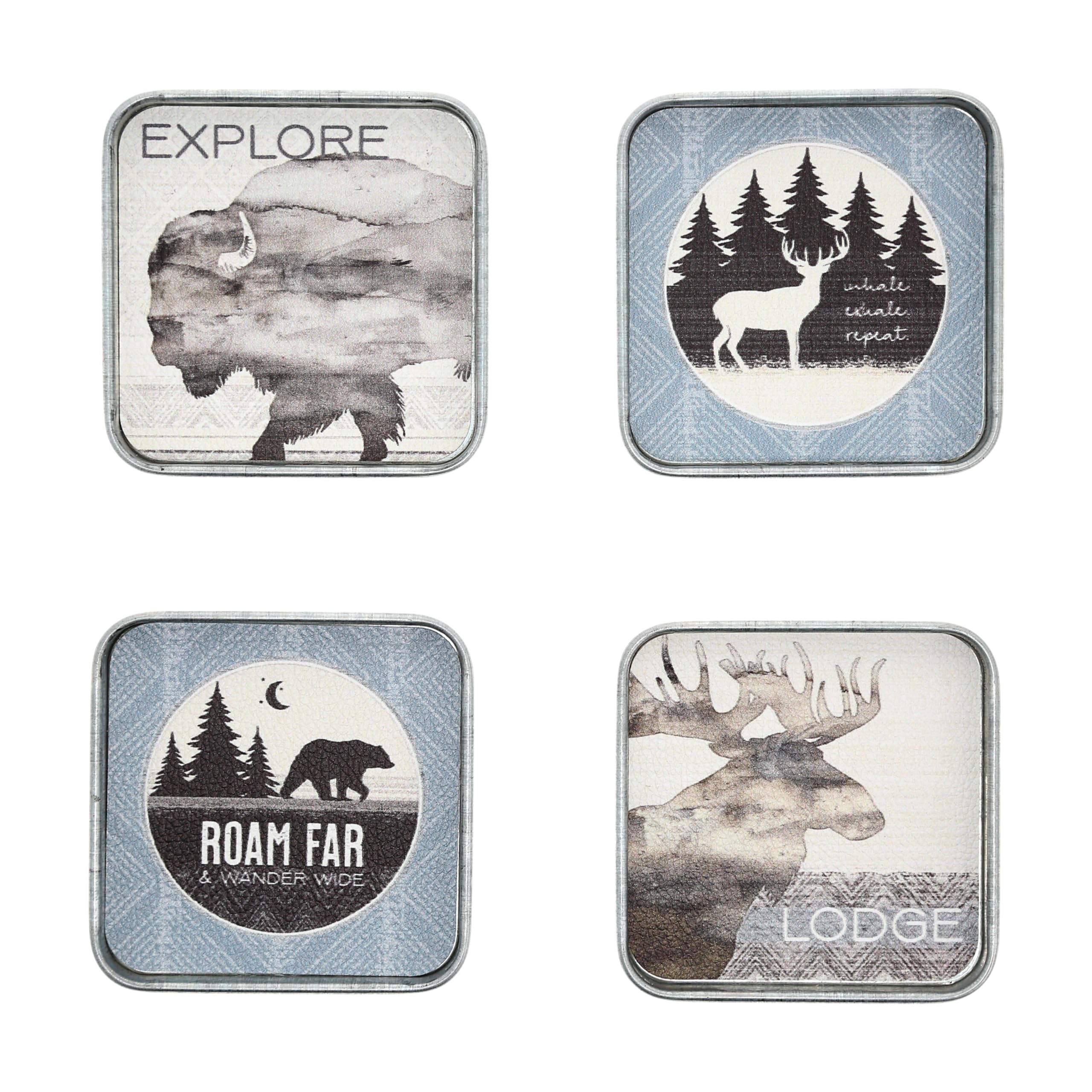 Dessous de verre cerf ours élan en métal galvanisé et cuir pour décoration de table chalet