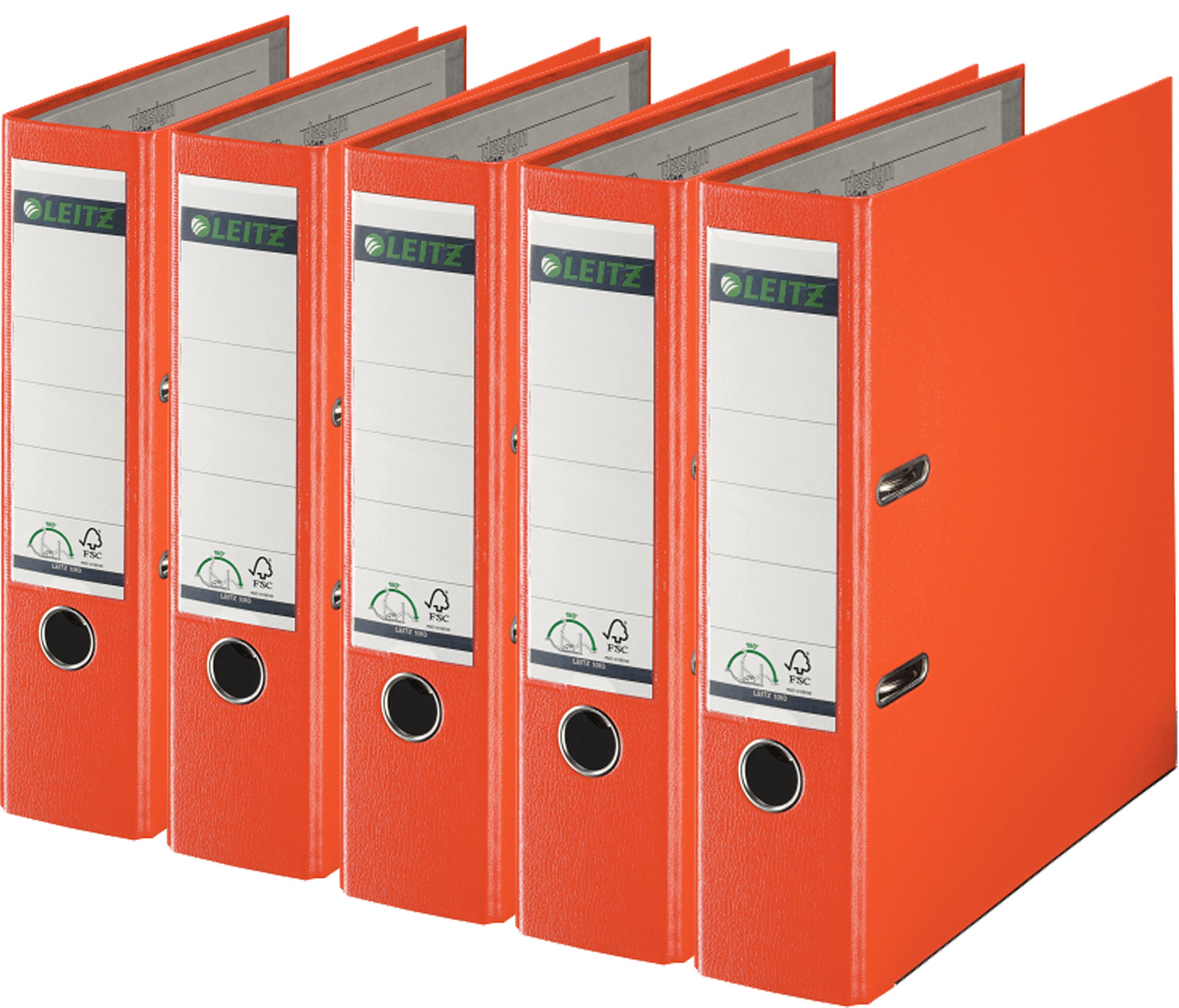 Leitz 1010-50 Qualitäts-Ordner Plastik-Cover (A4 breit| 5er Pack, Orange)