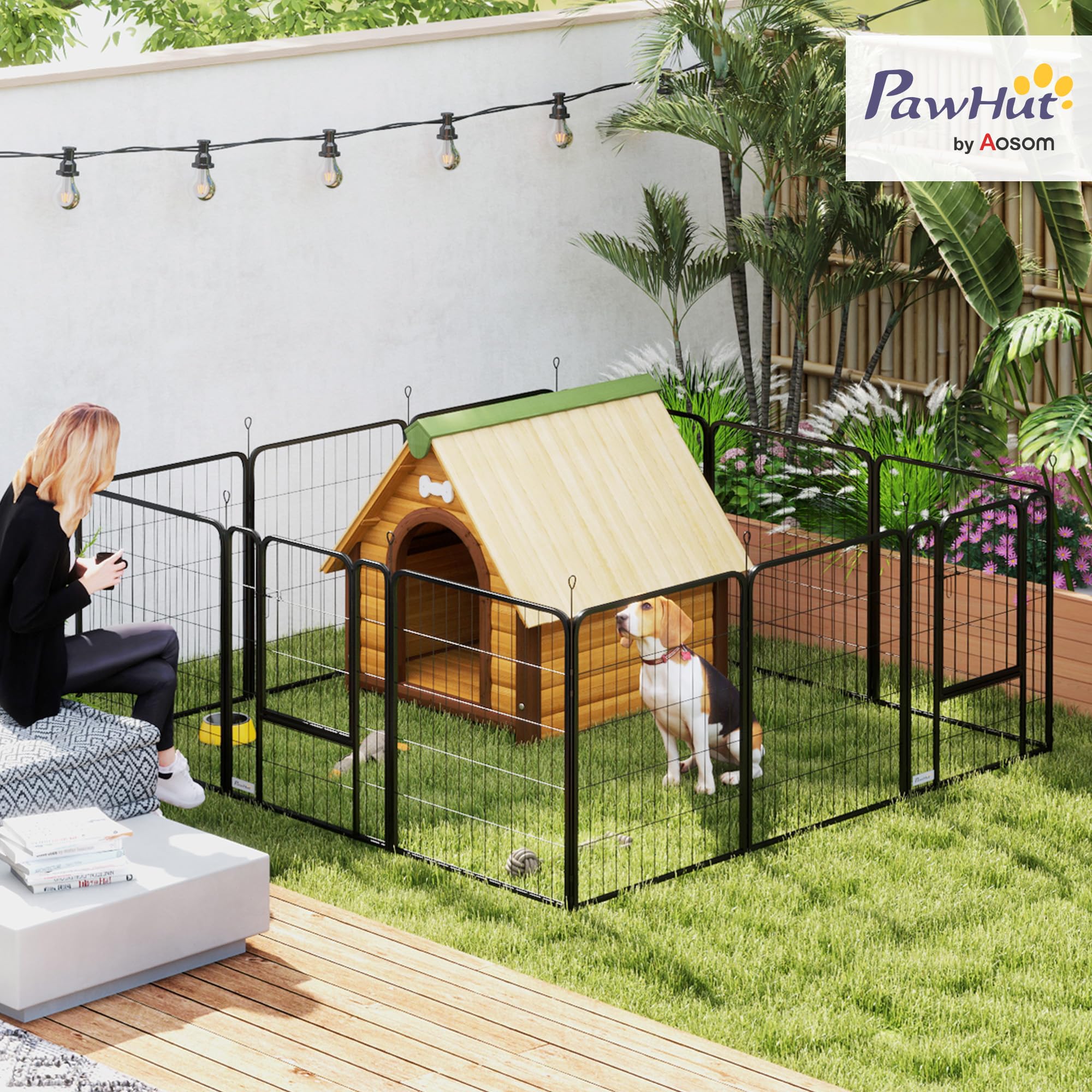 PawHut Parque para Perros de 12 Paneles de 80 cm de Altura, Vallas para Perros de Acero Resistente Plegable, con Puertas, para Interior y Exterior, Negro