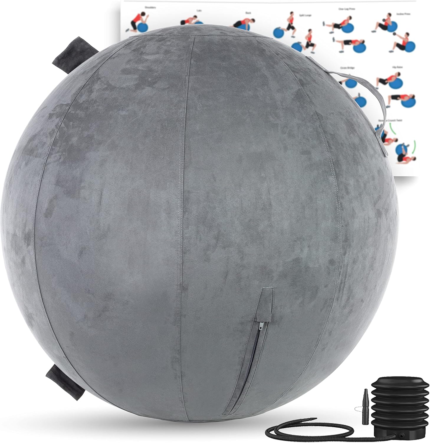 Husband Pillow Exercise Ball, Cover with Pump for Yoga, Pilates, Fitness Balance Stability, Office Ball Chair Seat. Soft & Slip Resistant, Pro Guide