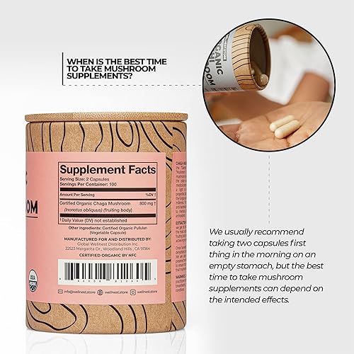 Miniatura 5 de Suplemento orgánico de hongos Chaga (extracto de Inonotus) 200 cápsulas vegetales - Combate la inflamación y apoya la salud de las articulaciones.