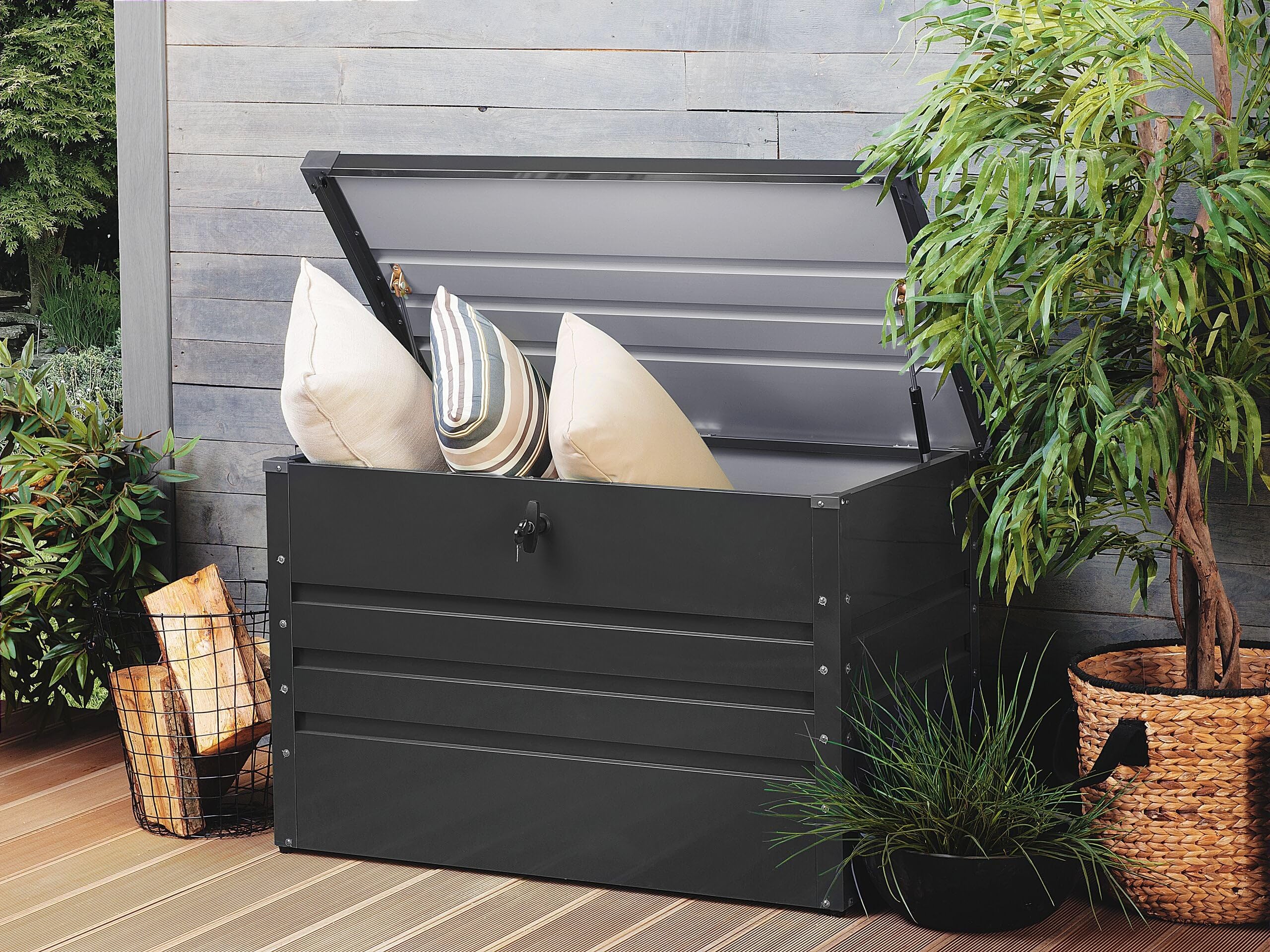 Beliani Coffre de Rangement Extérieur Acier Galvanisé 300 Litres 100 x 62 cm Gris Foncé