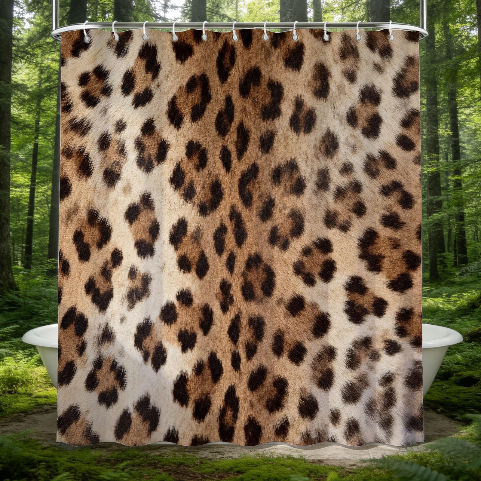 Hongduo 3D Leopard Print Shower Curtain for Stalls Bathtubs Fashioned Bathroom Decor Shower Curtain Set Polyester Fabric Waterproof 180x180cm/71X71 Inch with Hooks