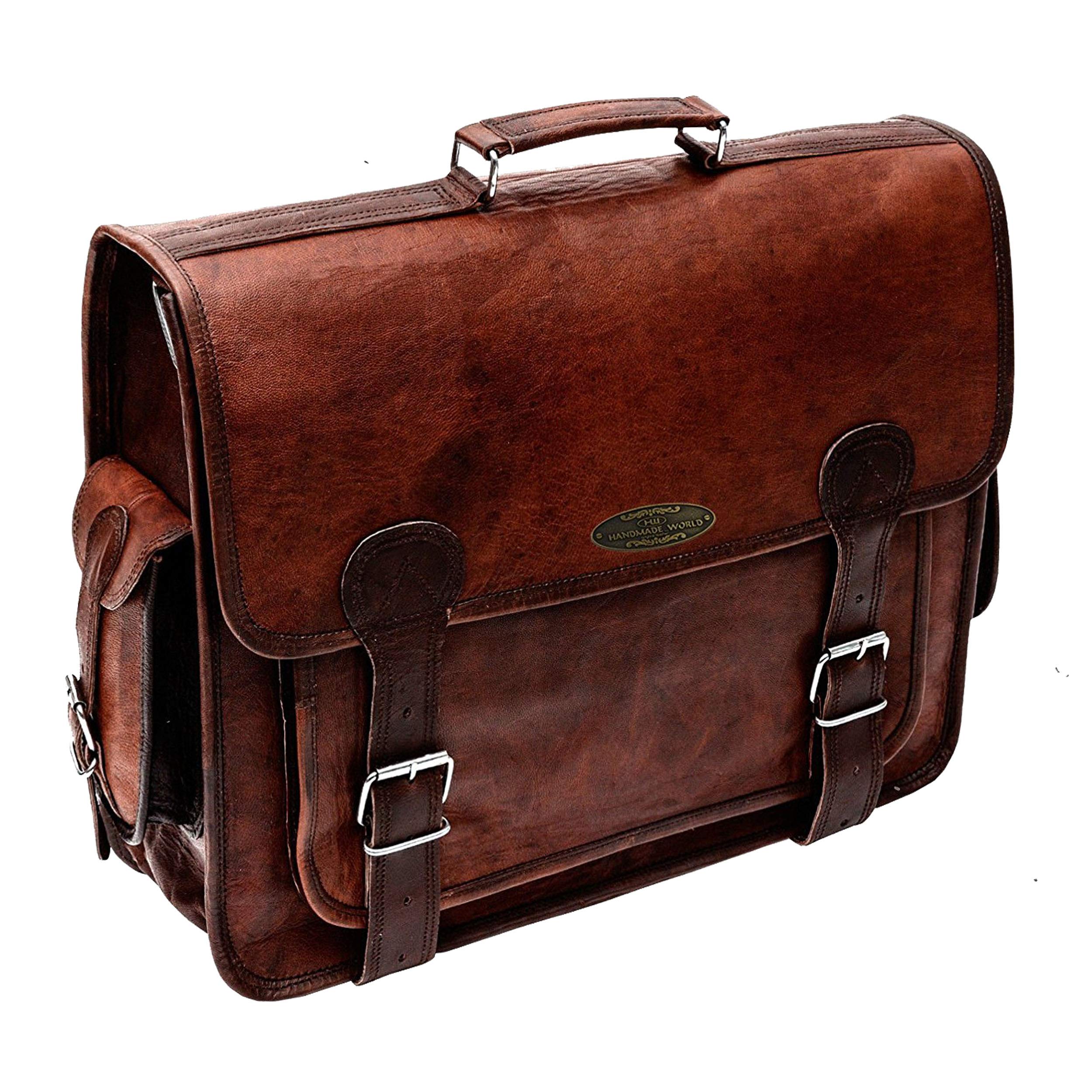 Handmade World Brown Leather Messenger Bag For Men 18 Inch Big Women Shoulder Cross Body Brown Laptop Computer Briefcase Bag - Best Vintage Look