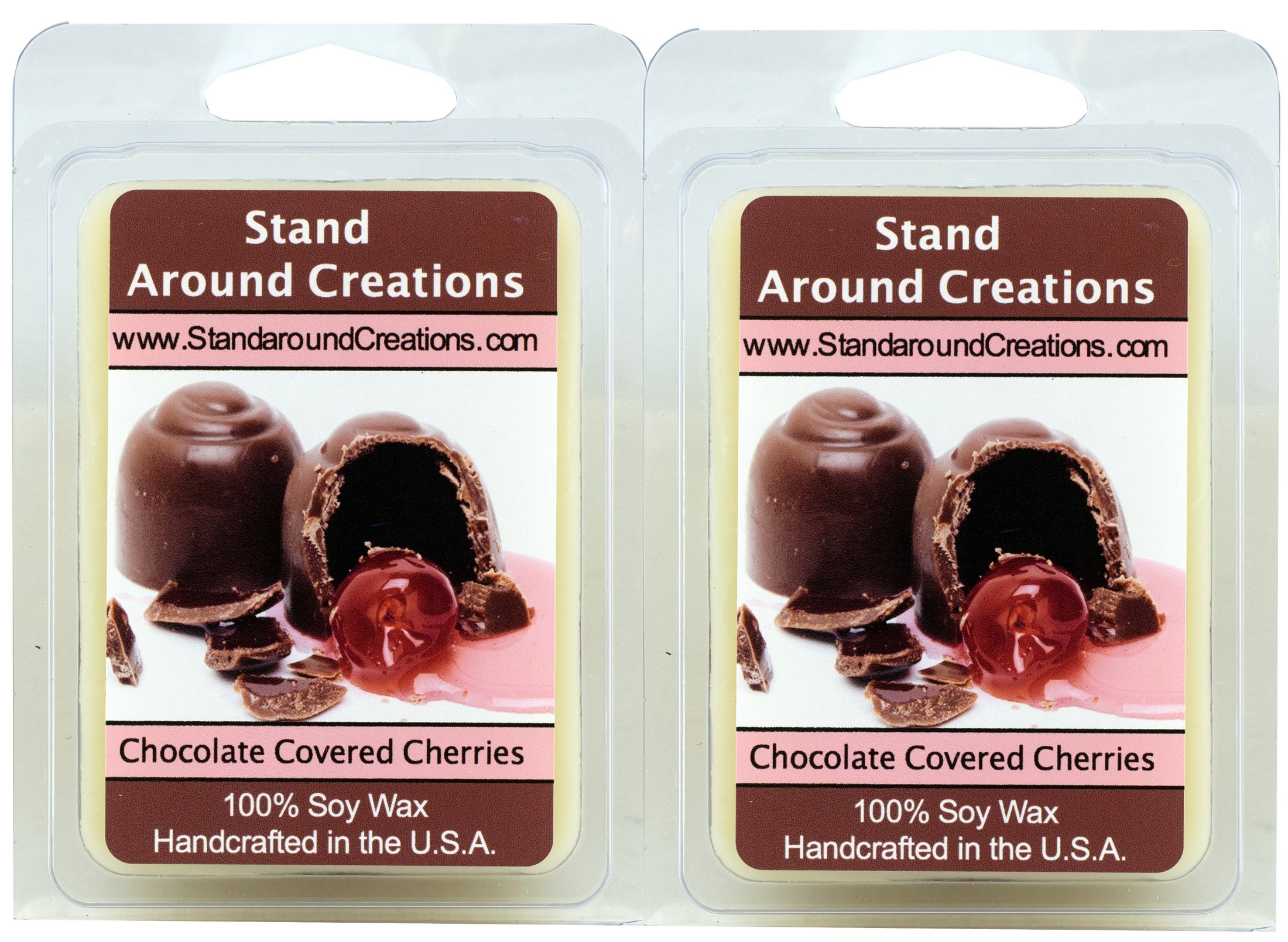 Stand Around Creations 100% Soy Wax Melt Tarts - Set of 2 - Chocolate Covered Cherries: Sweet Maraschino Cherries smothered in Milk Chocolate, w/Touch of French Vanilla.- 3ozs. ea.