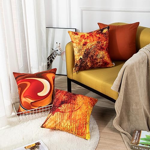 Miniatura 2 de Emvency Juego de 4 fundas de almohada decorativas color naranja quemado rojo abstracto 20 marrón oscuro acuarela grunge monocromáticas fundas de