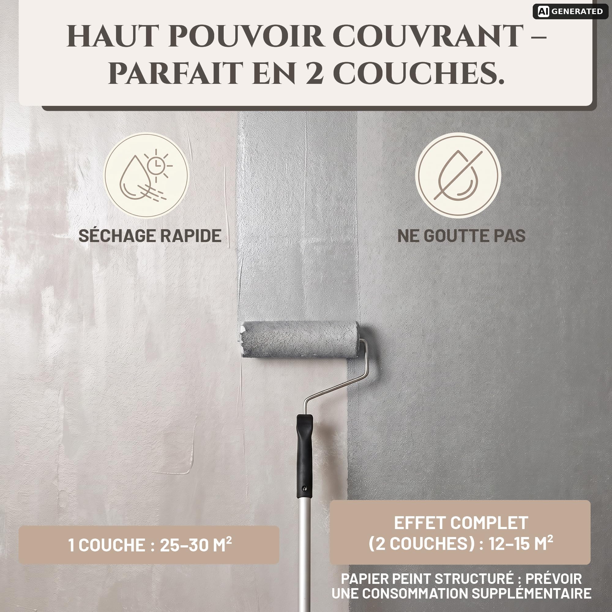 LM Peinture Murale Métallique 2L – Argent – Éclat Métallique Époustouflant pour Intérieurs Élégants, Application Facile, À Base d'Eau, Idéale pour Projets Muraux Créatifs & DIY