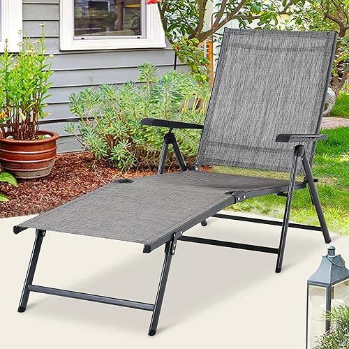 Chase Tumbona para exteriores, plegable y ajustable de textileno con respaldo ajustable y reposapiés plegable, silla reclinable ligera portátil para