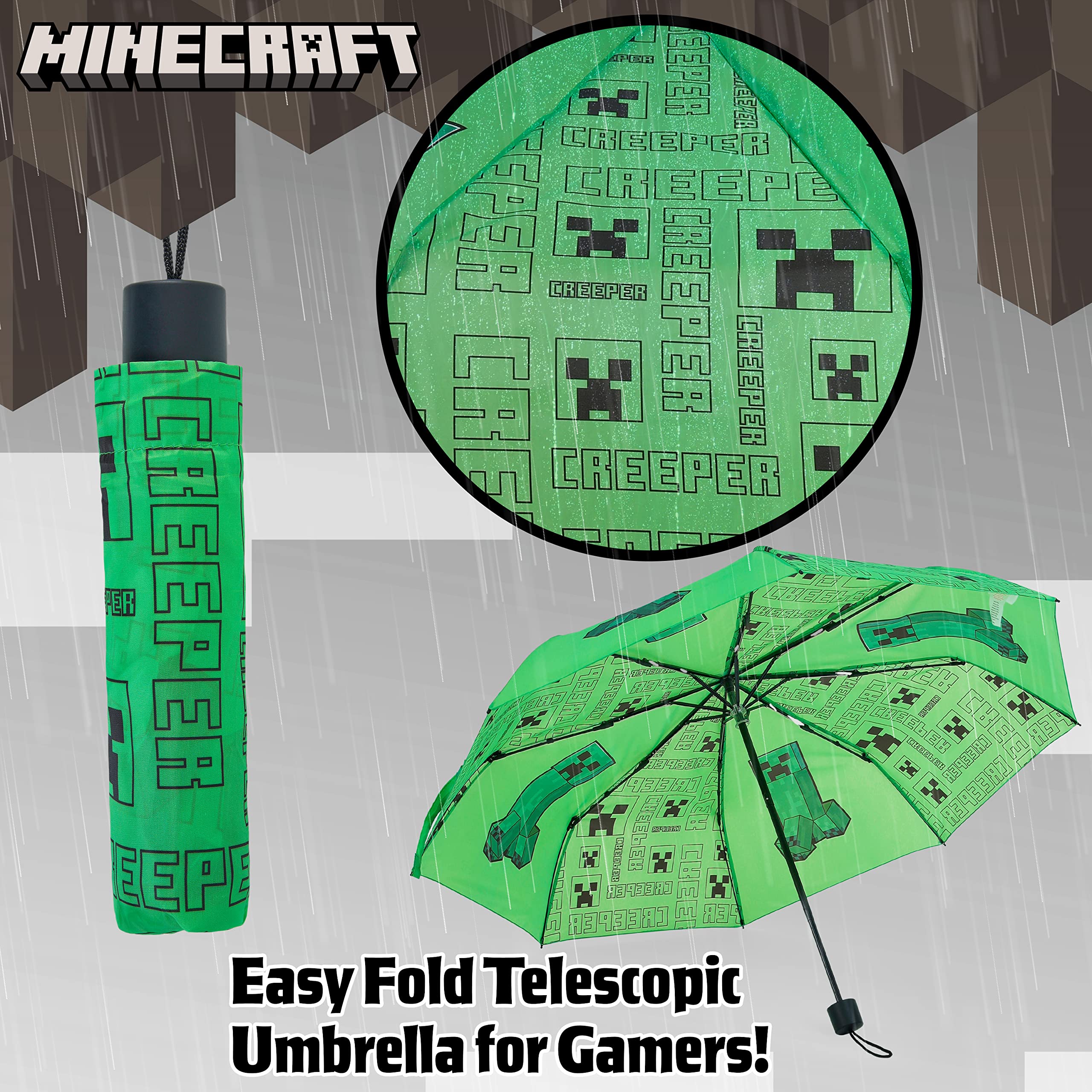 Minecraft Składane parasole dla chłopców dziewcząt trwały kompaktowy parasol wiatroszczelny parasol podróżny dla nastolatków i graczy