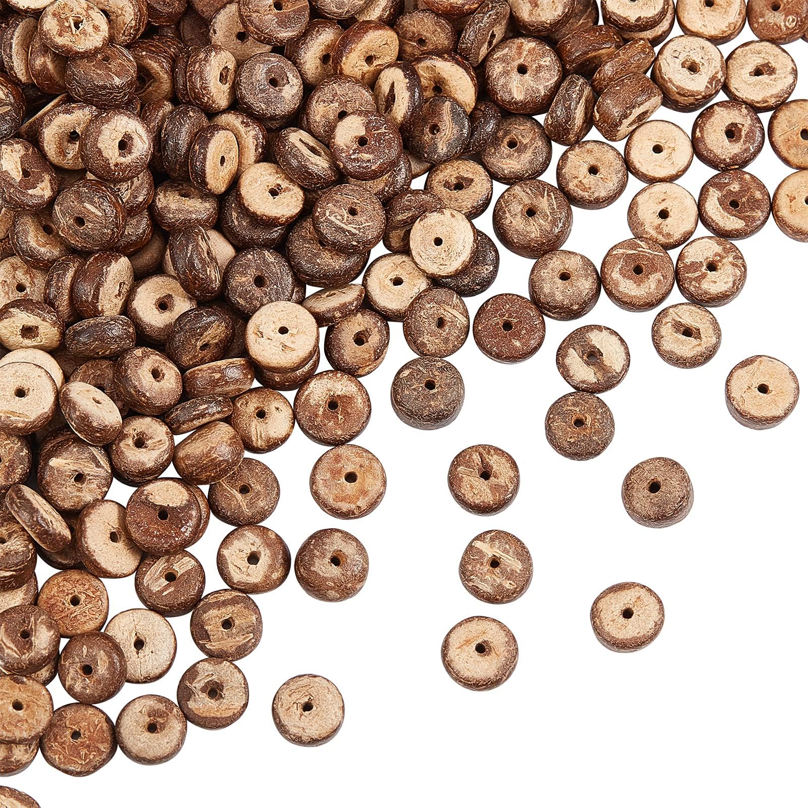 OLYCRAFT 428 Pieces Coconut Shell Beads Natural Coconut Shell Rondelle Beads Flat Round Coconut Beads Strands for for Earring Bracelet Necklace Jewelry DIY Craft Making, Coconut Brown