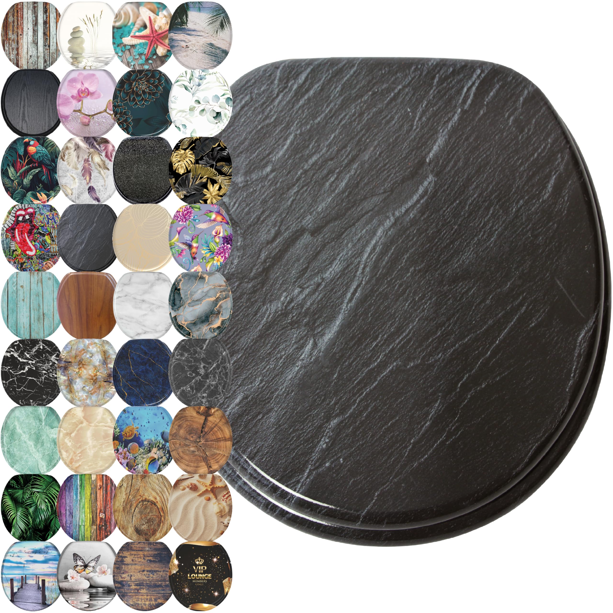 Sanilo Soft Close Toilet Seat ROUND, Quiet and Slow Close Lid and Seat, Strong Bumpers and Hinges, Granite