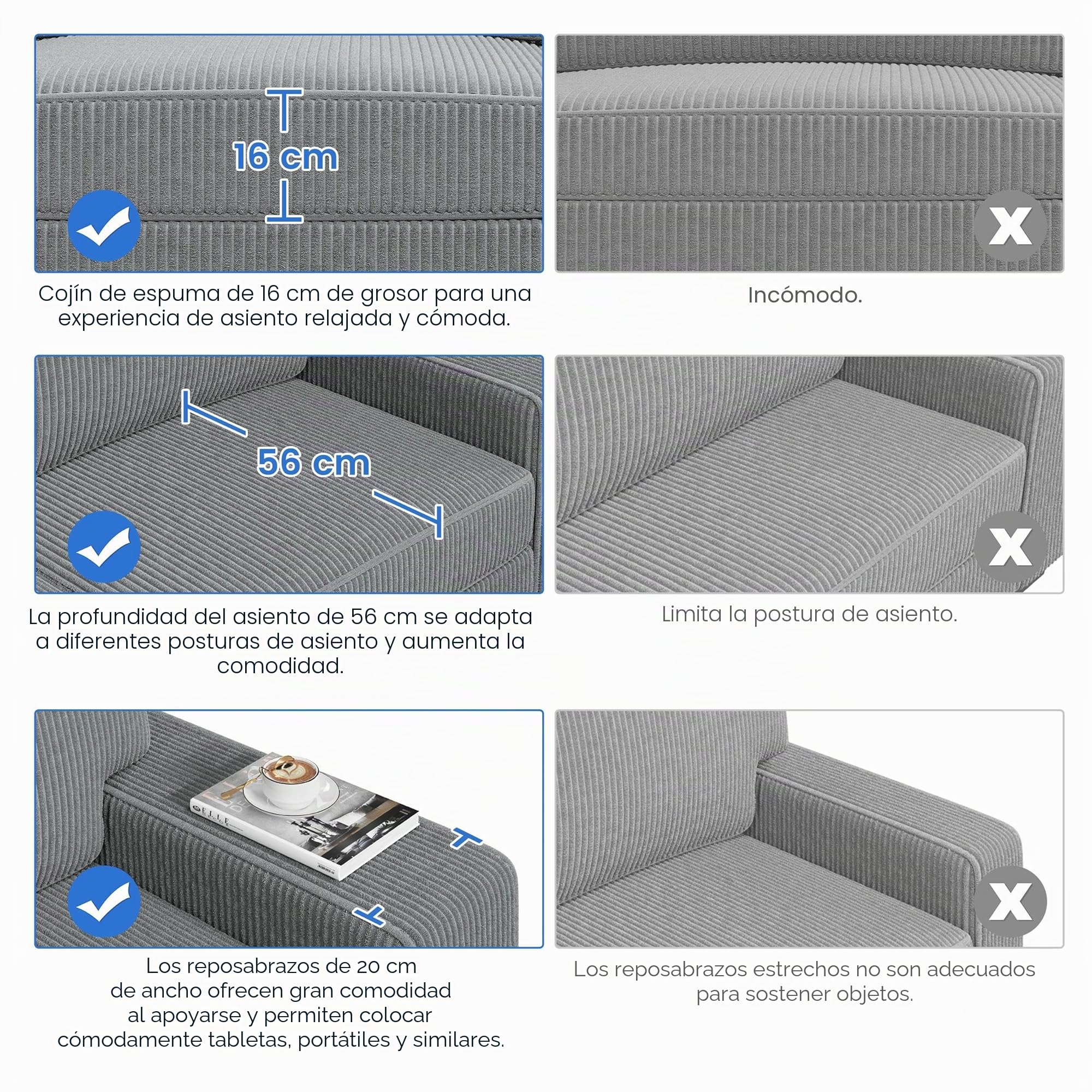 Yaheetech Sofá de 2 Plazas Tapizado de Pana de 212 X 81 cm Sofá con Cojines Extraíbles Sofá Moderno con Reposabrazos Anchos Carga MAX 272 KG para Salón/Dormitorio/Sala de Estar Gris Oscuro
