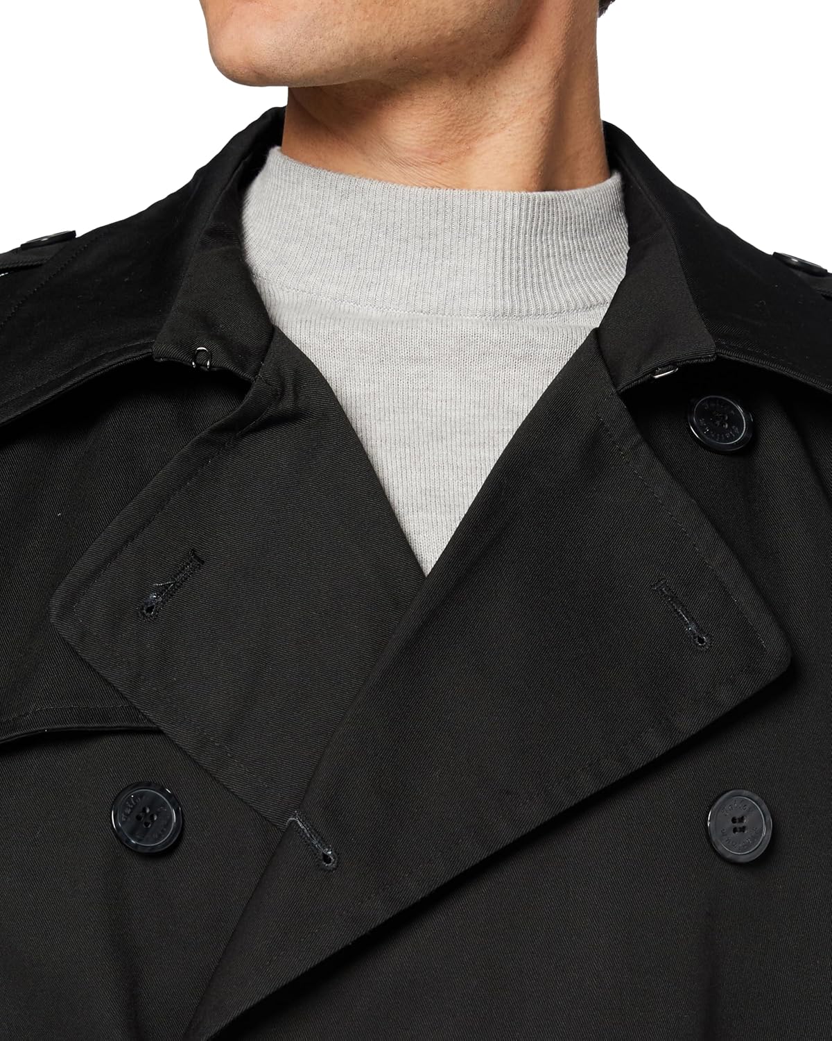 Mens Black Trench Coat – Double Breasted Military Style Raincoat Topcoat, Long Water-Resistant Cotton Mac