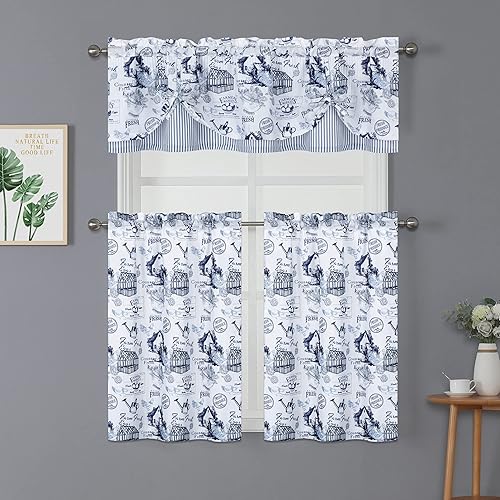 Regal Home Collections Rooster Toile - Juego de cortinas de cocina de 3 piezas cortinas impresas para ventanas de cocina paneles de cortina y cenefa