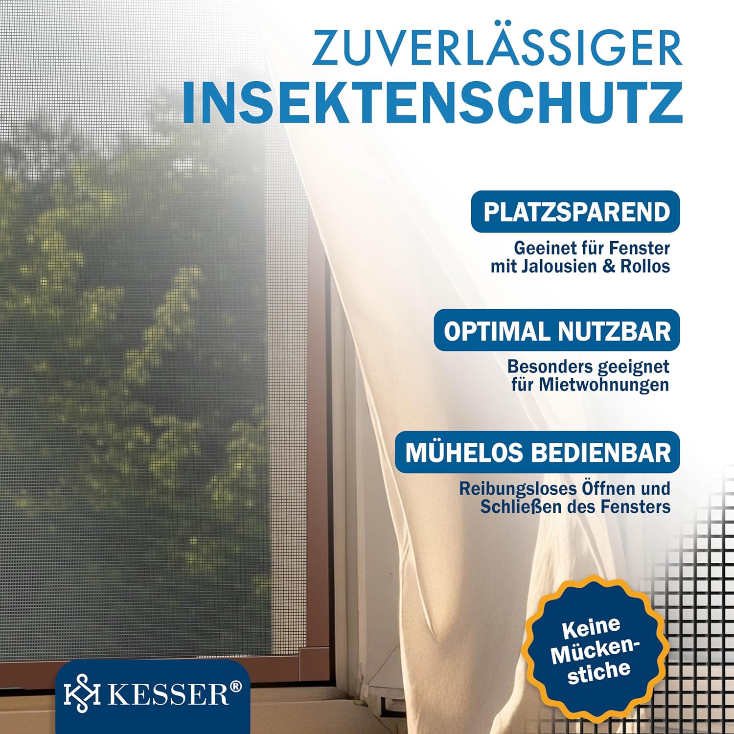 KESSER Fly Screen for Windows, 130 x 150 cm, with Aluminium Frame, Fly Screen, Insect Protection, Mosquito Net, Tension Frame, No Drilling or Screwing Brown