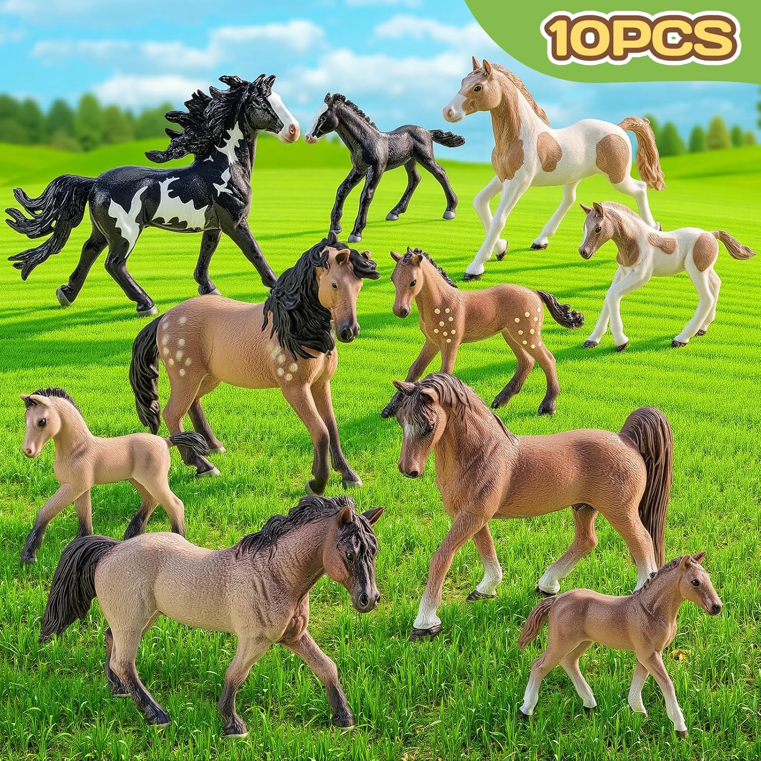 10PCS 6" Horse Toys Family Figurines for Girls Boys 3 4 5 6+ Years Old, Realistic Farm Animal Toys Figurines Learning Toys for Kids, Horse Party Favors Birthday Gift Cake Toppers Decoration