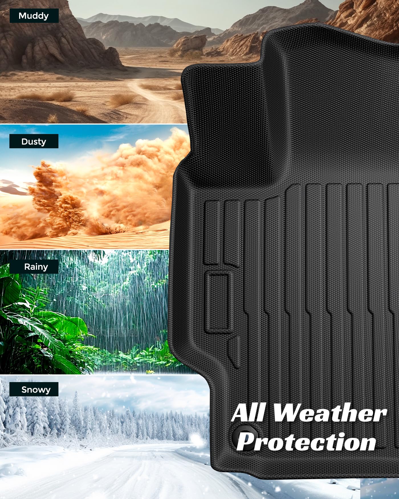 Car Floor Mats for Toyota Camry 2007-2011 All Weather Interior Accessories TPE Tech Rubber Black Front Rear Liners — view 2