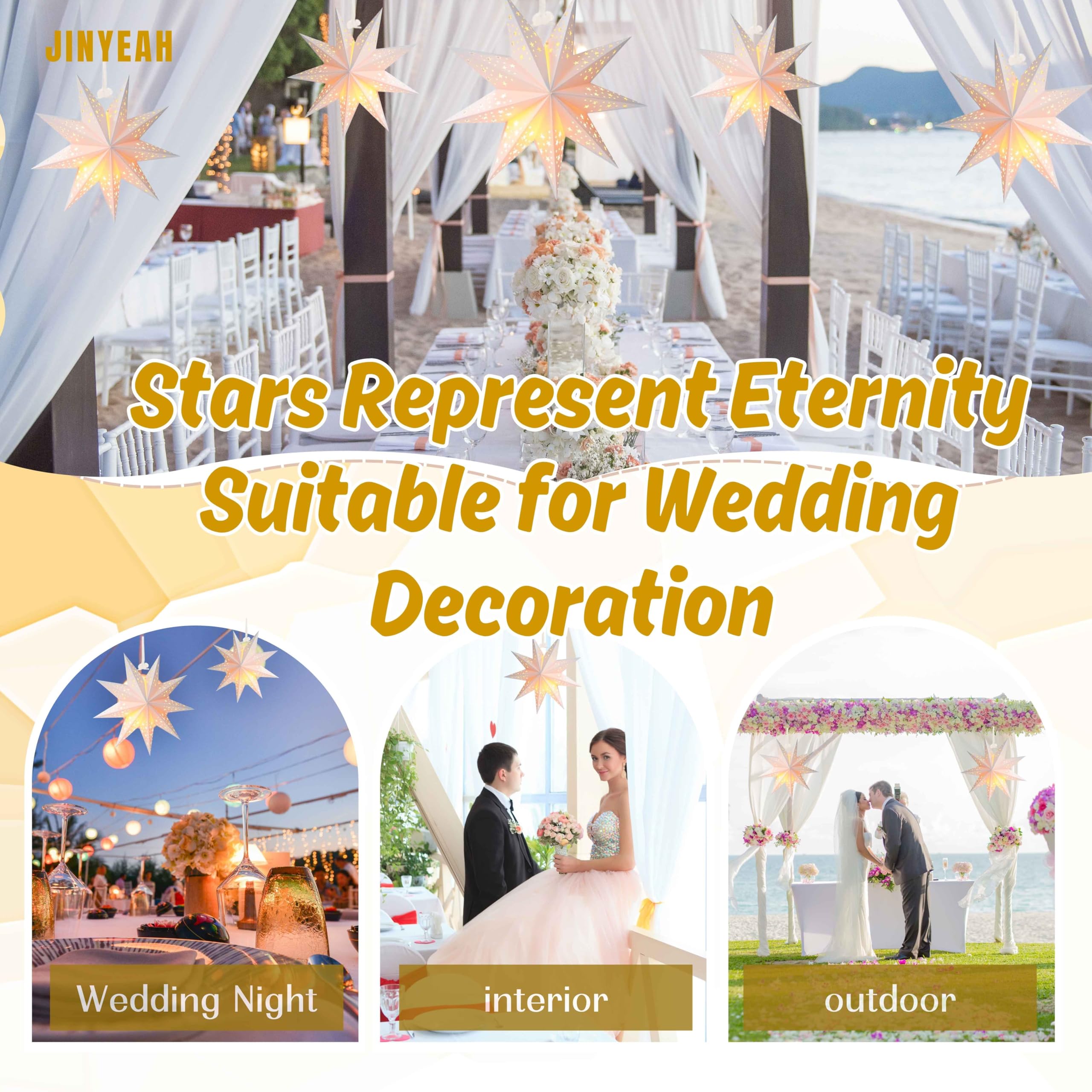 Paper Star Lanterns, Stars Hanging 3Pcs Christmas Paper Lampshade 7 Pointed Star Hanging Decorations for Christmas New Year Wedding Party Birthday decoración navideña 17.71inch