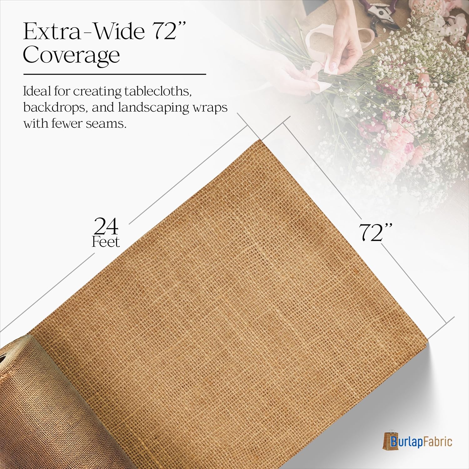 72" Wide 24 Feet Burlap Roll - 10oz Durable Jute Fabric for Crafts - Natural Burlap Fabric Roll for Gardening, Home Decor, Plants, Farmhouse Decor, Rustic Aisle Runners, Tree Covering & More