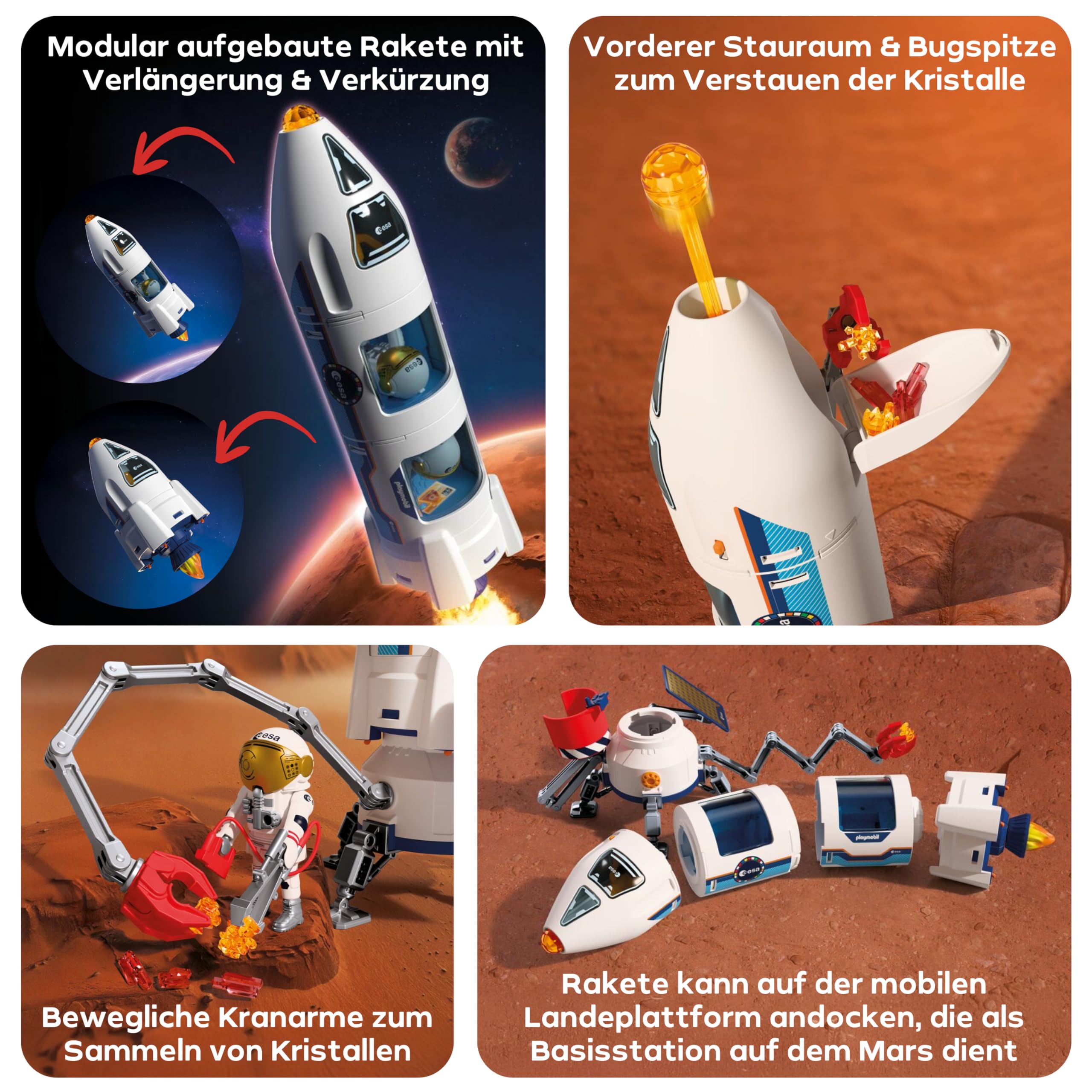 PLAYMOBIL Space ESA Mars-Forschungsrakete Modulare Rakete mit Startrampe und 2 Astronauten Weltraum Spielzeug Set 72011
