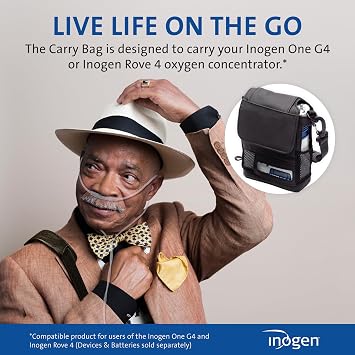 Inogen Carry Bag Protective Travel Case with Shoulder Strap & Handle Fits One G4 & Rove 4 Portable Oxygen Concentrators Black