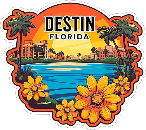Destin Florida - Adhesivo de recuerdo de viaje de 4 pulgadas, calcomanía de vinilo impermeable para laptop, botella de agua, vaso de automóvil,