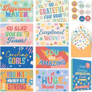 Decorably 24 Pack Gold-Foiled 6x4in Great Job Employee Appreciation Cards
