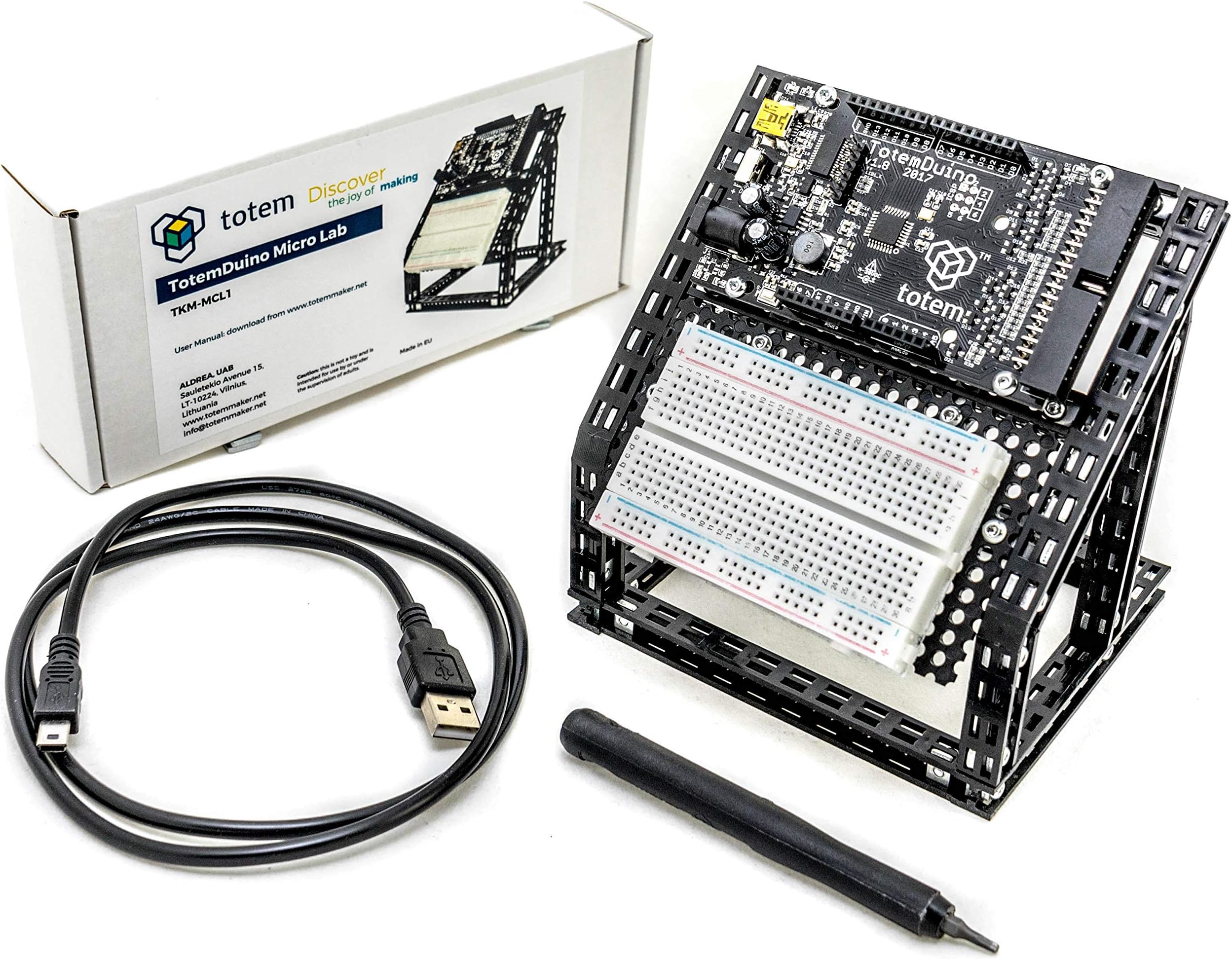 TotemDuino Micro Lab - Learning Platform for Electronics, Breadboarding and Programming. Built on a sturdy Mechanics and based on Arduino platform