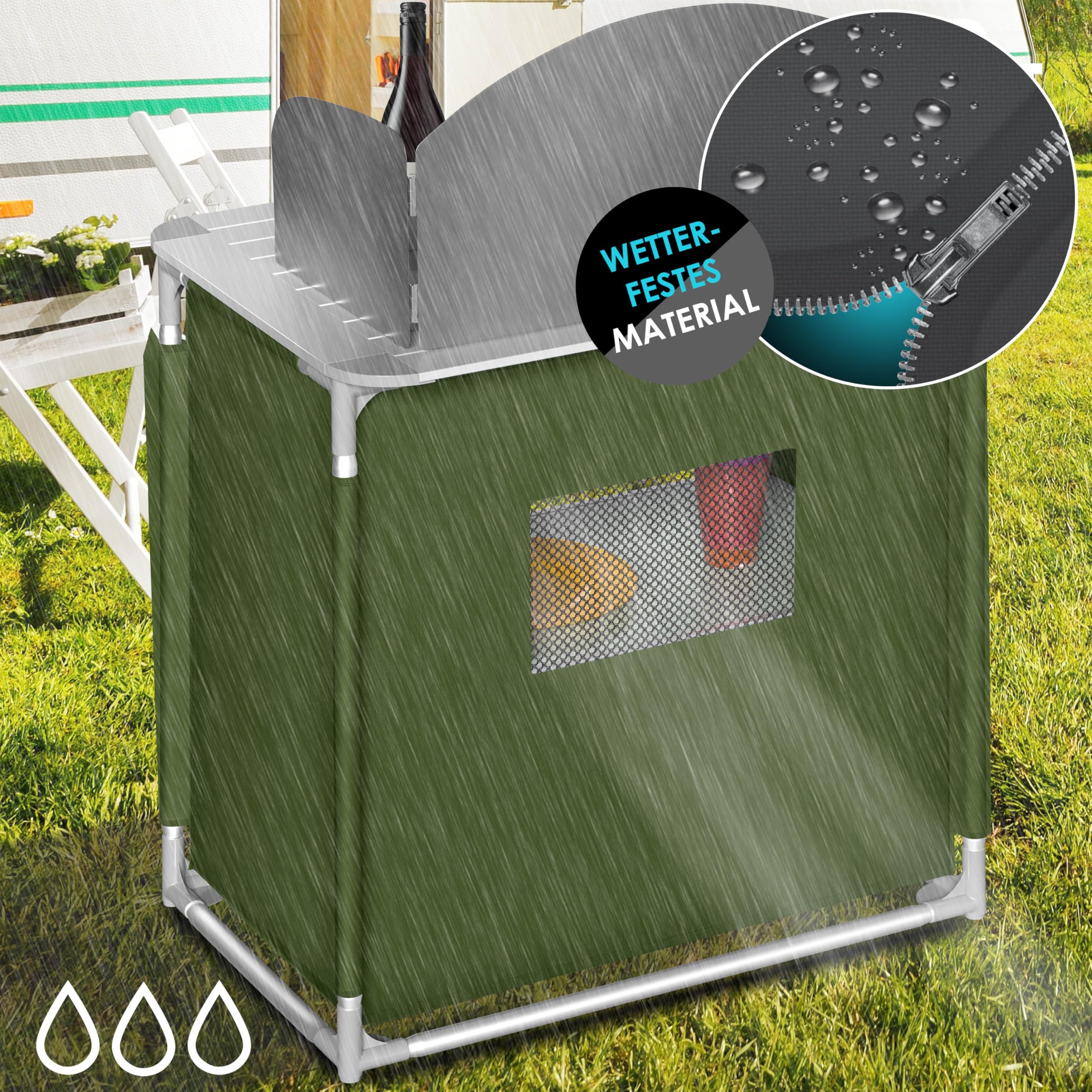 KESSER® Cucina da Campeggio, Armadietto da Campeggio Pieghevole con Borsa per Trasporto e Set di Bicchieri, Struttura in Alluminio