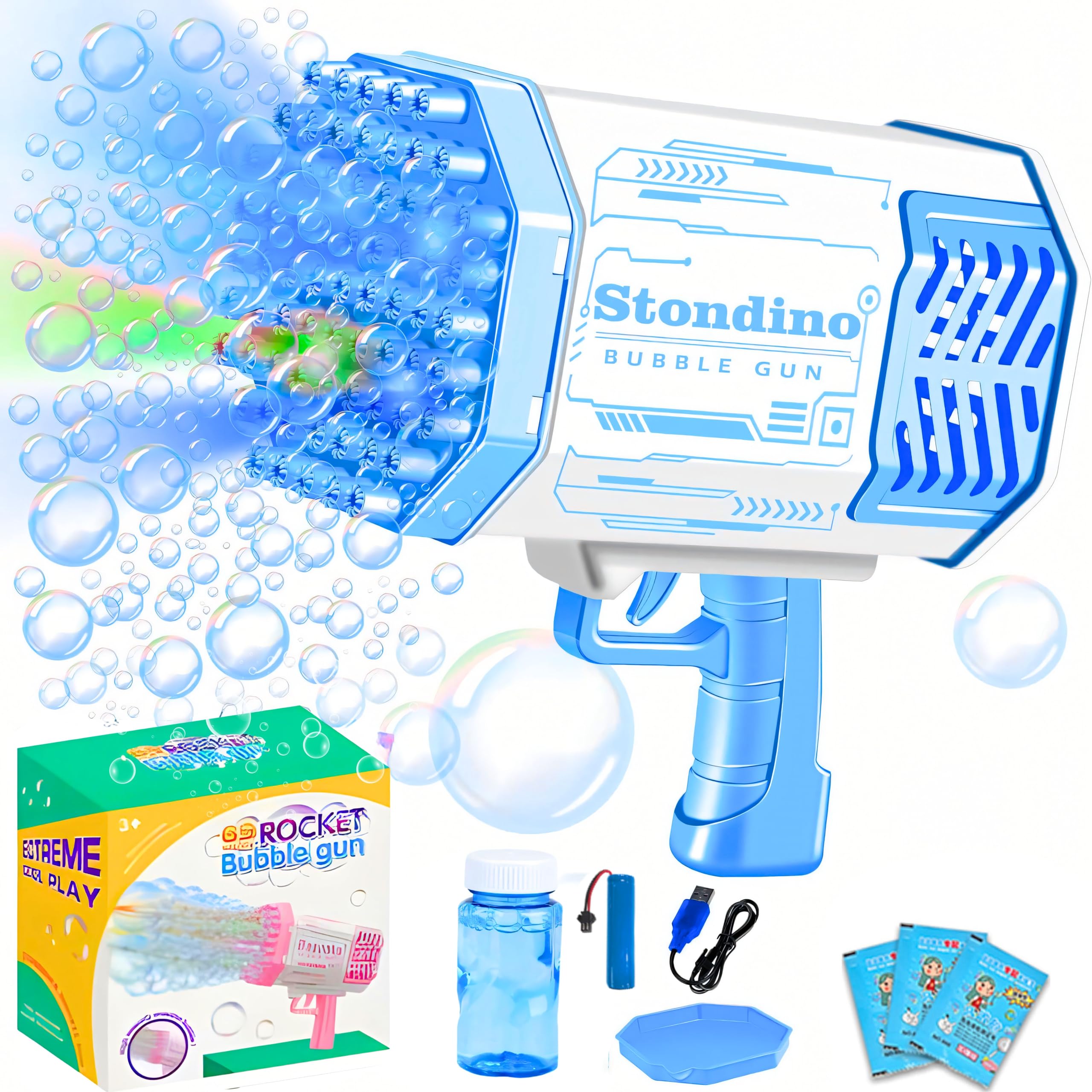 SGM-10169, Bubble Machine, 69 Holes Bubbles Gun Machine, Automatic Bubble Makers for Kids & Adults with Colorful Lights, Toy Gift Bubble Machine for Playing & Indoor/Outdoor Birthday Party (Blue)