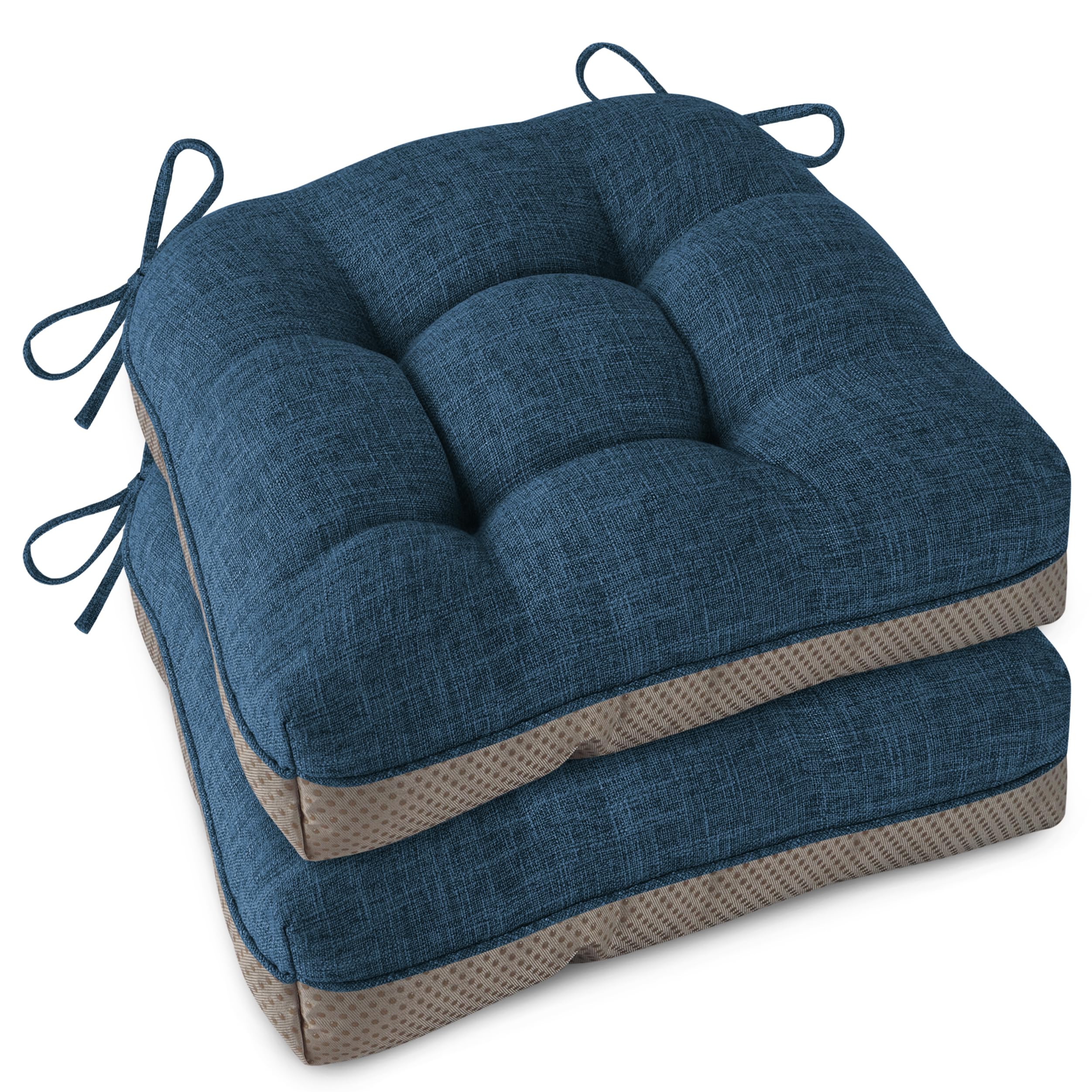 ***** Color is RED *******OVOV Indoor Dining Chair Cushions Set of 2 Thick Kitchen Chair Pads with Ties 16"X16"X4" Tufted Comfotable Kitchen Seat Cushions with Anti-Slip Backing (Dark Blue)