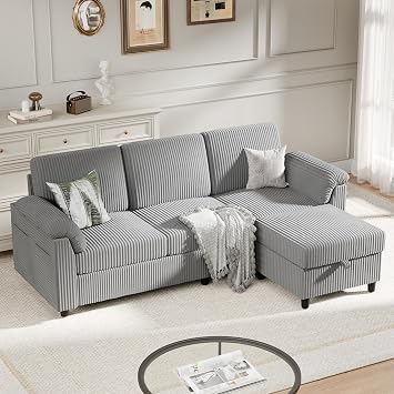 Sectional Sofa Couch for Living Room, 79" Sectional Couches with Storage Ottoman, L Shaped Couch with Sloping Armrests, 3-Seat Sofa Couches for Small Space, Light Grey
