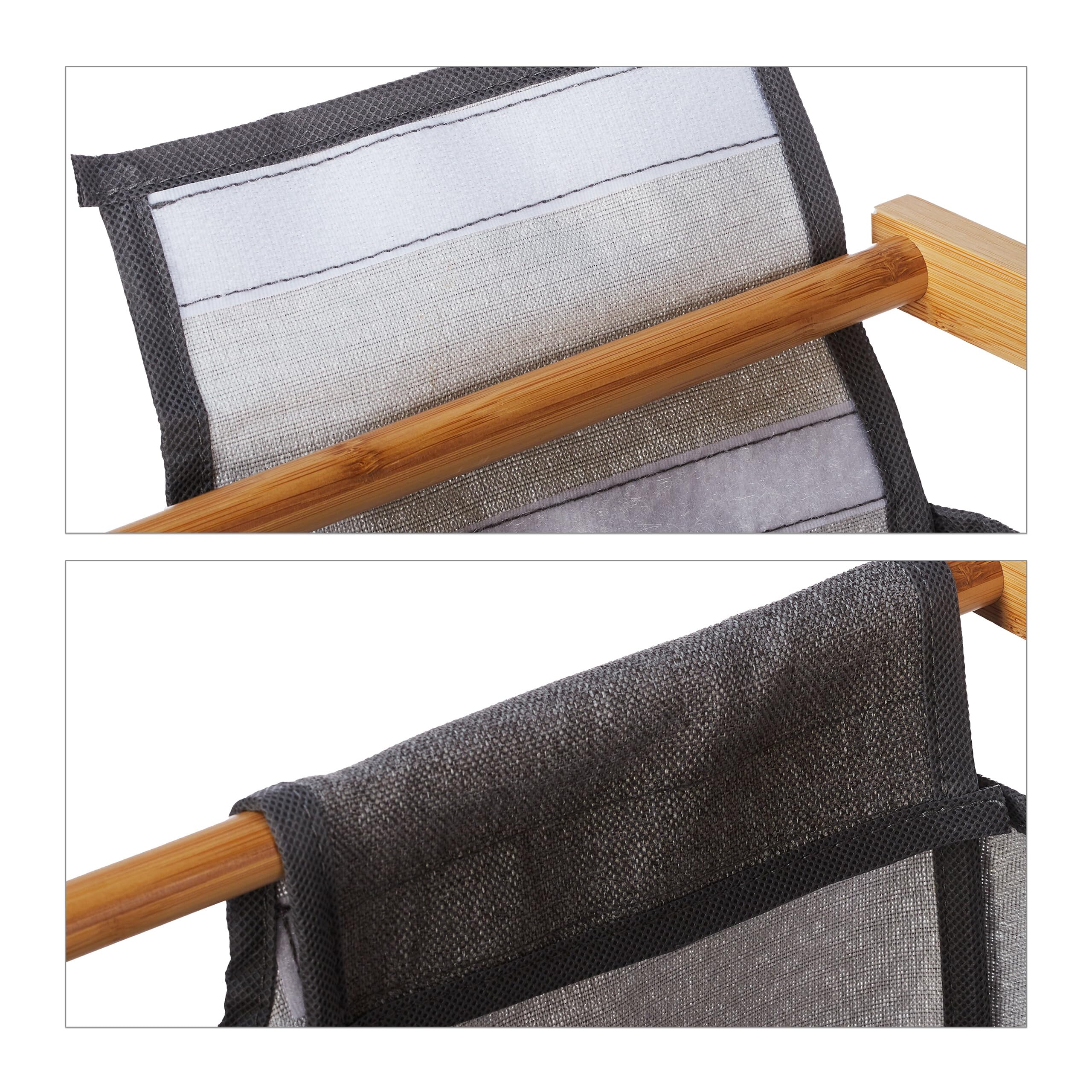 Relaxdays Scaffale Portabiancheria, Mobiletto Bagno in bambù, Sacco Rimovibile e 4 Ripiani, 80x100x32 cm, Marrone