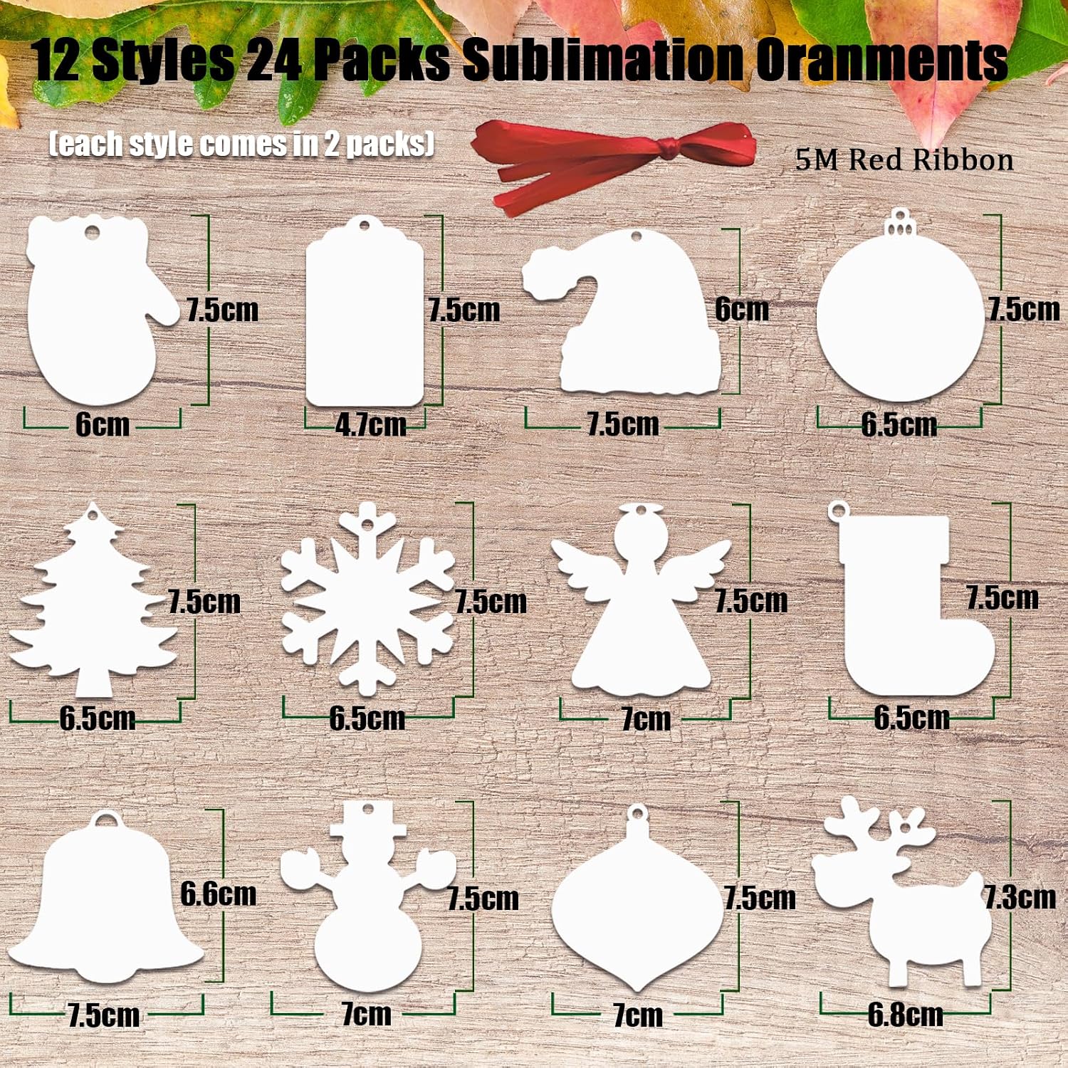 24 Pack 3inch Sublimation Hanging Ornament Blanks Aluminum Double Side Christmas Stocking Name Tag Gift Tag for Heat Press DIY Craft Personalized Xmas Present New Year Party Decoration