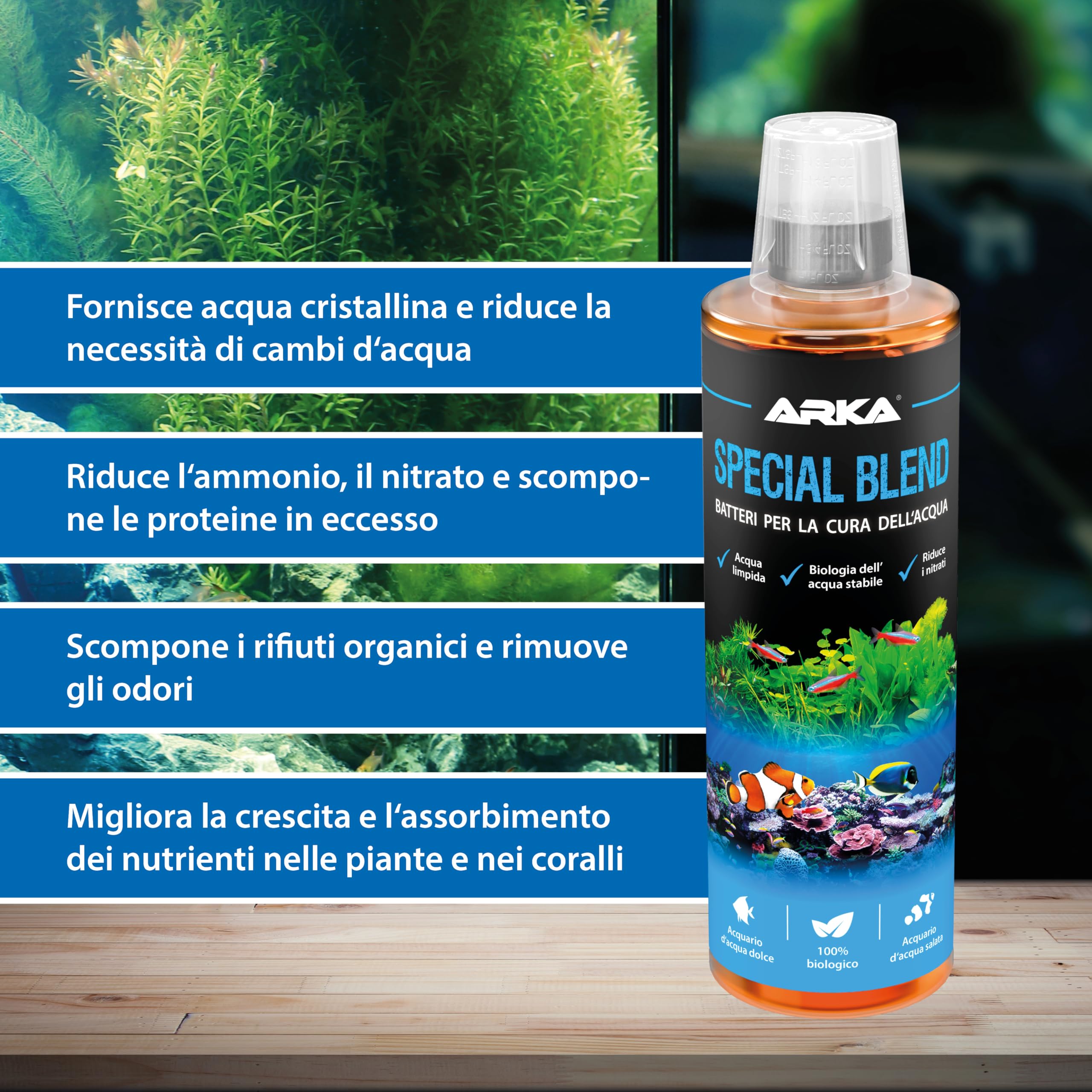 ARKA Special Blend – 118 ml – batteri per acquari d’acqua dolce e marina – riduce nitrati e rifiuti organici – contribuisce alla qualità dell’acqua e favorisce un ecosistema stabile