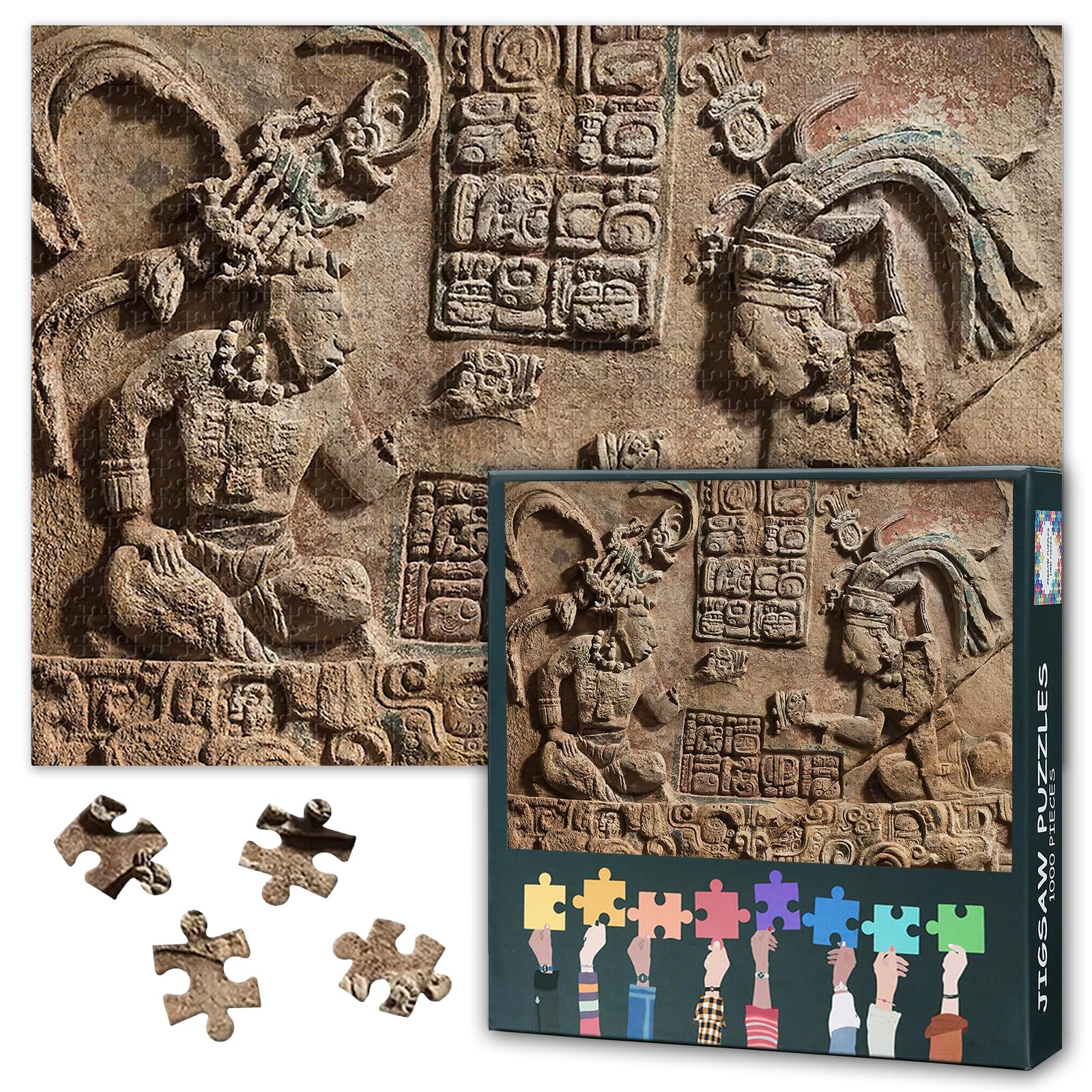 1000 Piece Jigsaw Puzzles for Adults - Mayan Hieroglyphs Sculpture Challenging Puzzle, 27.5x19.7 Inch Family Educational Games & Home Decor Gift (Aztec Series) — image 1