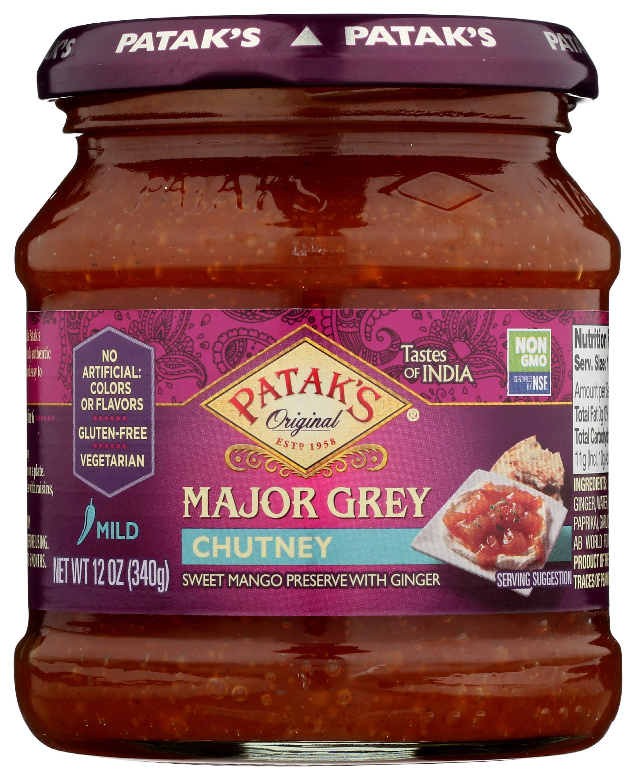 Patak's Major Grey Mild Chutney Preserve, Gluten Free, Vegan, 12 Ounce (Pack of 6)